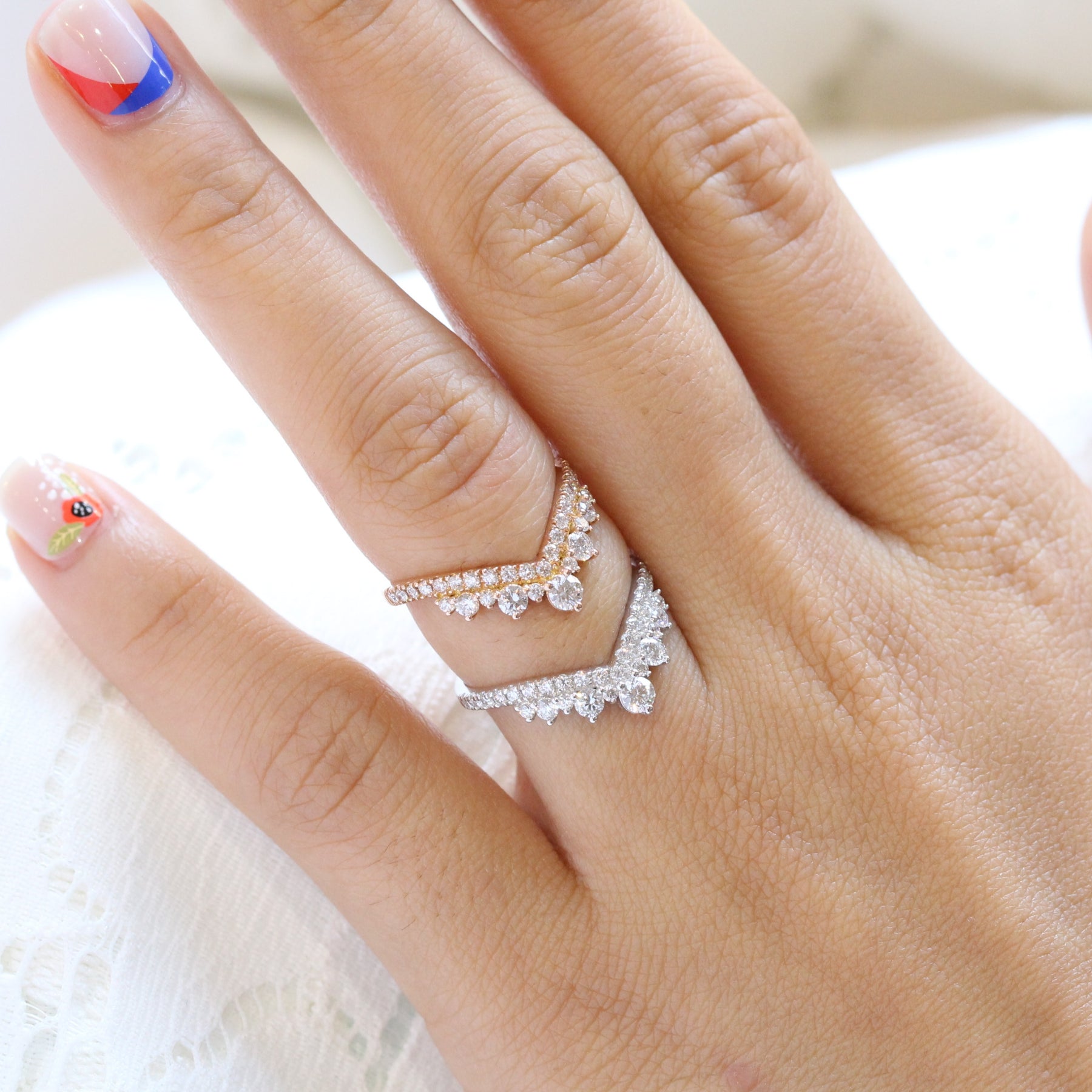 Large diamond wedding ring white gold curved pave diamond band by la more design jewelry
