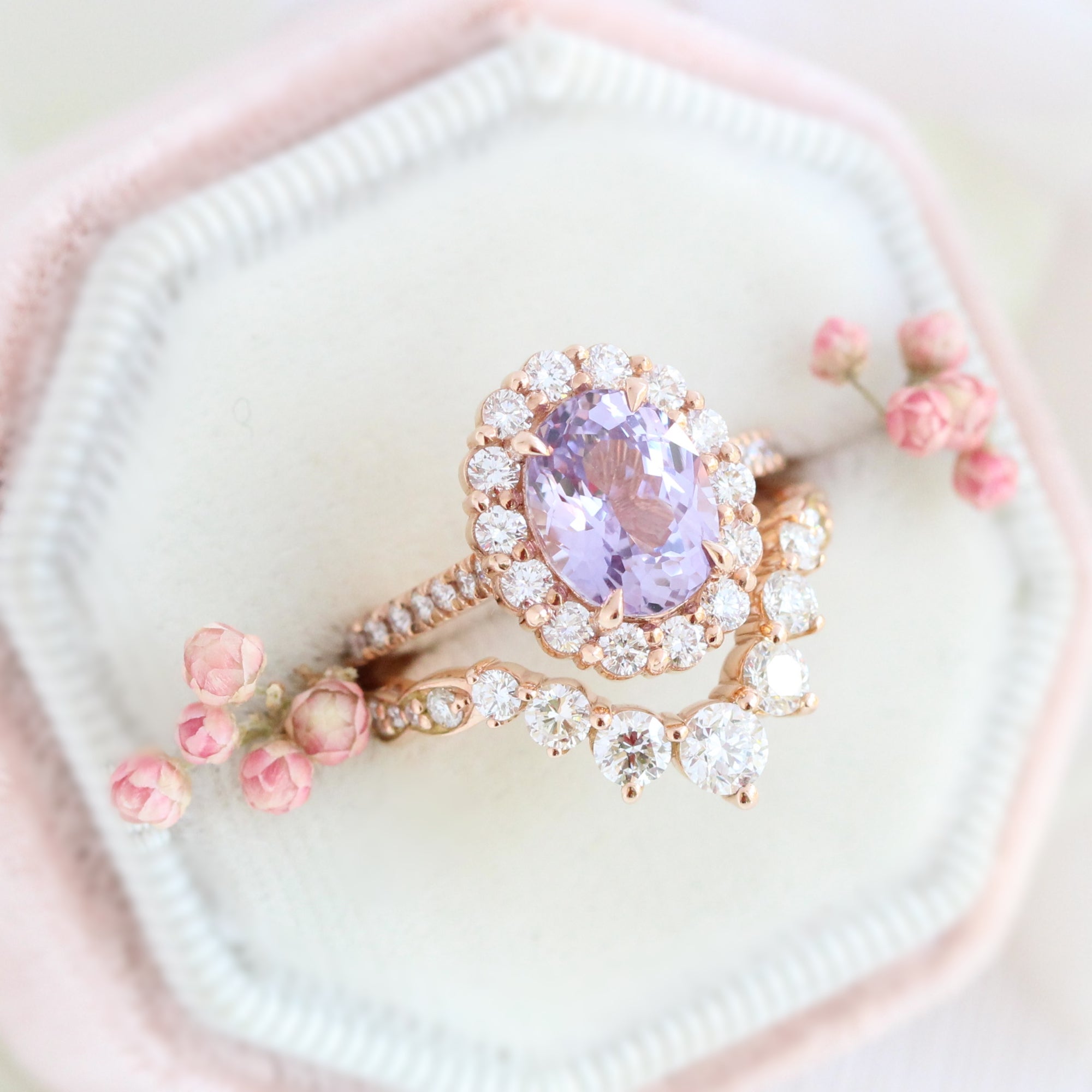 Large lavender purple sapphire engagement ring rose gold stacking ring bridal set la more design jewelry