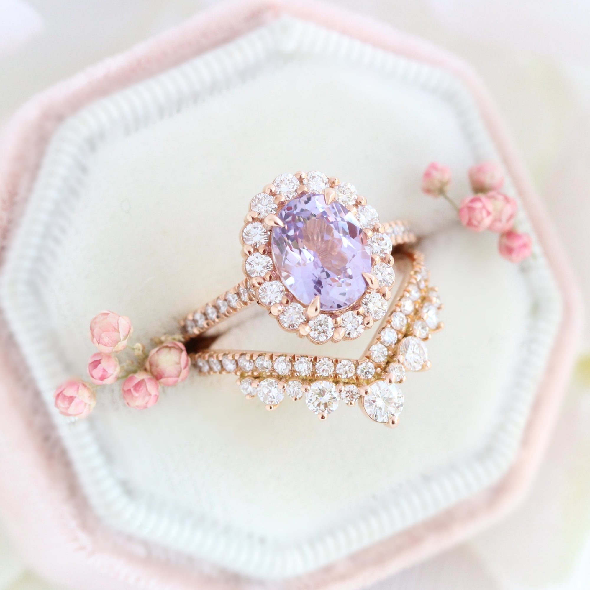 Large lavender purple sapphire engagement ring rose gold stacking ring bridal set la more design jewelry