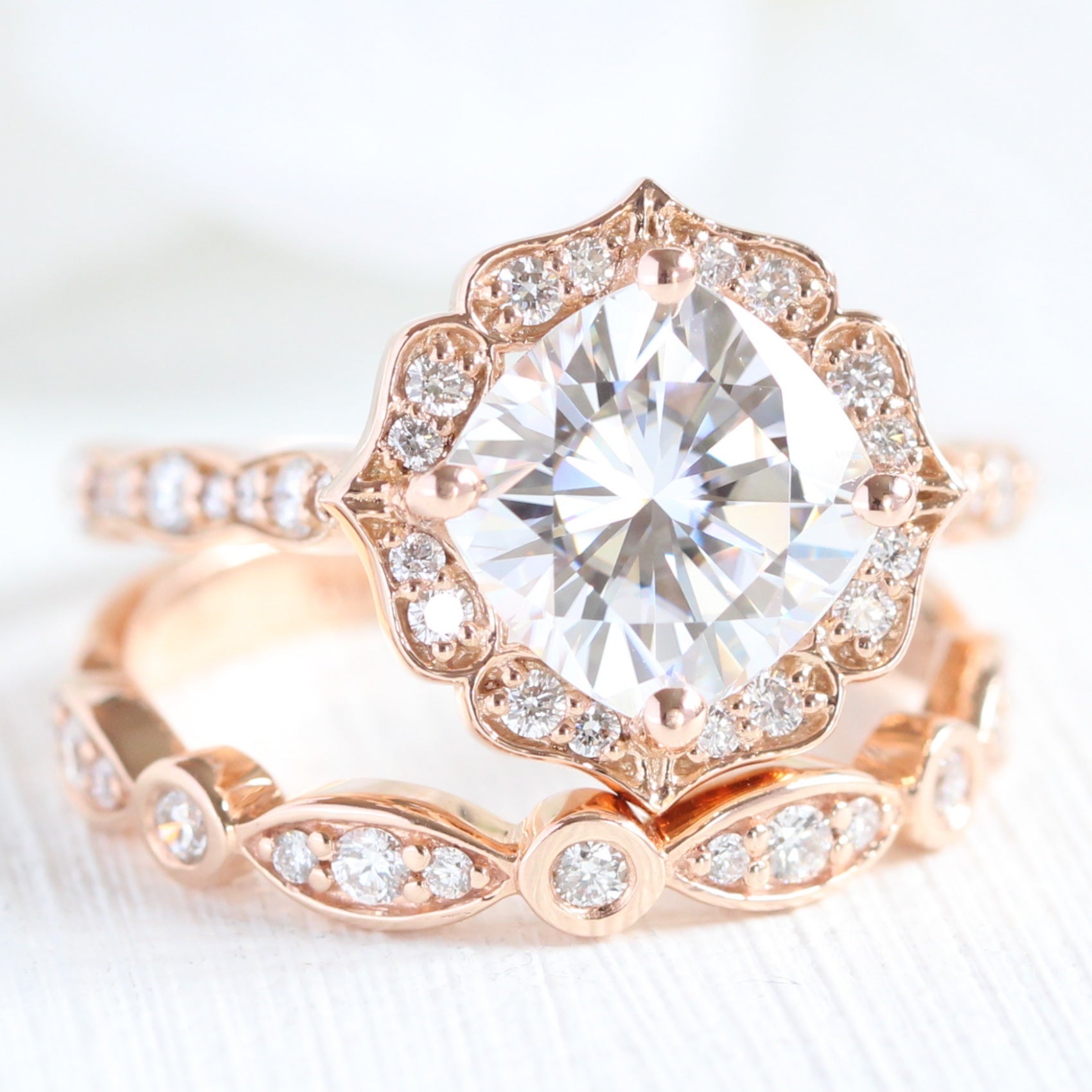 cushion morganite engagement ring rose gold vintage halo diamond ring stack la more design jewelry