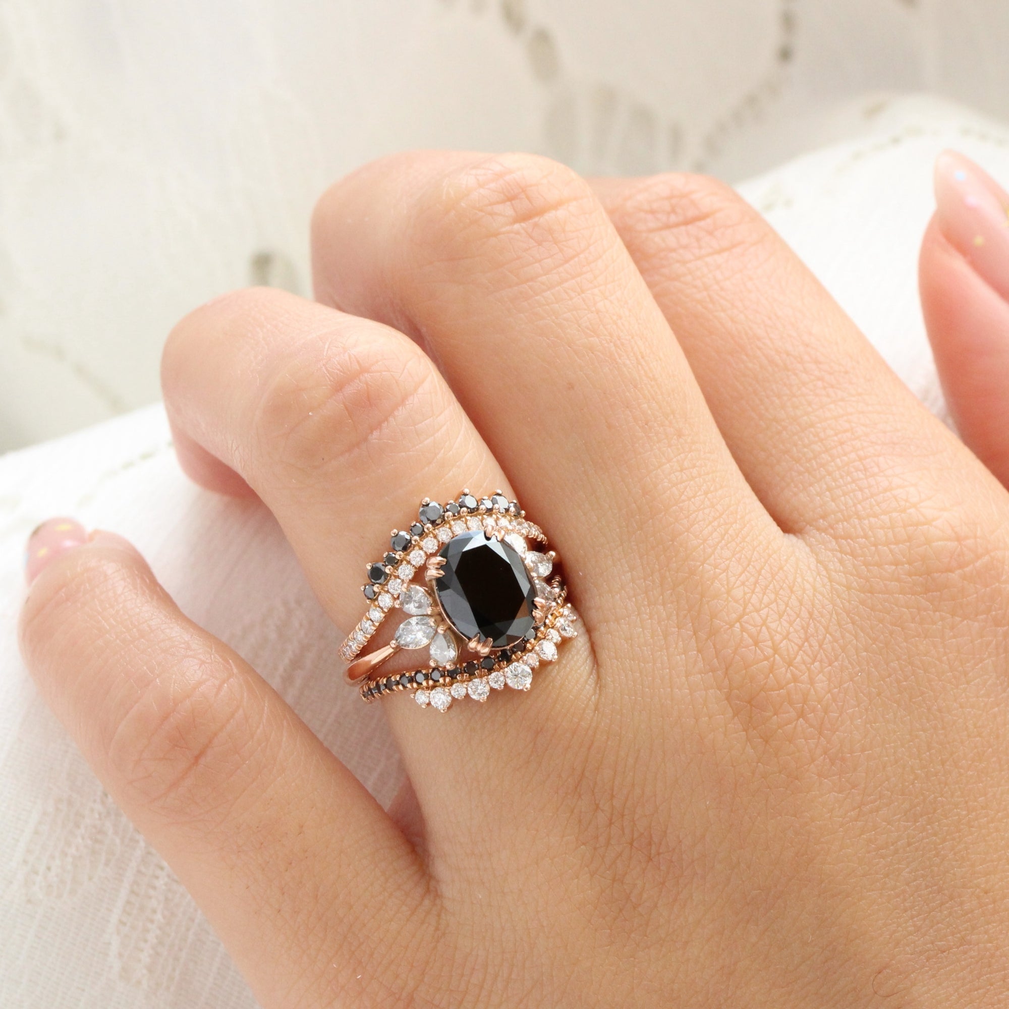 3 Ct Large Black Diamond Engagement Ring Grey Diamond 3 Stone Ring
