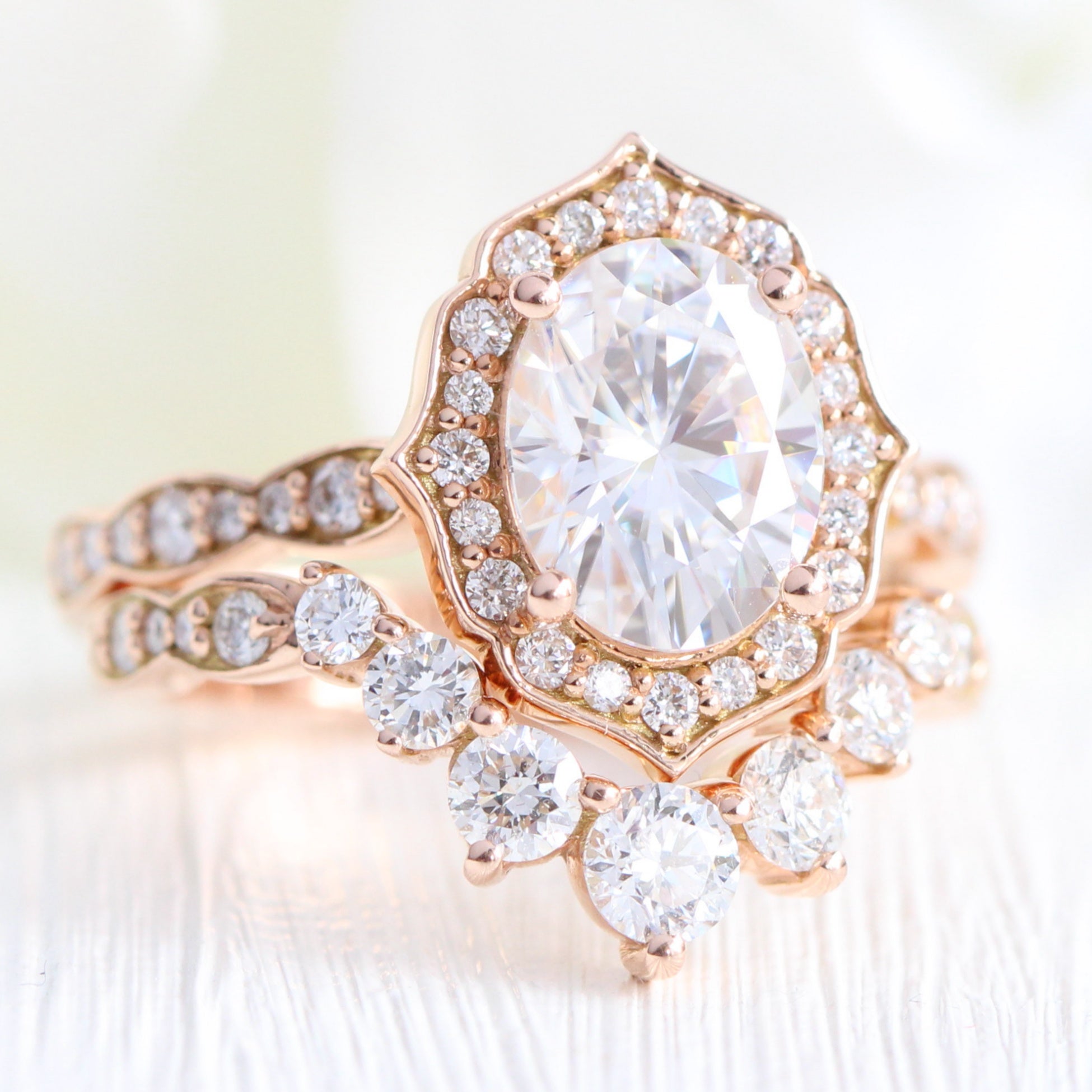 Large oval moissanite ring vintage halo ring and 7 diamond u wedding band la more design jewelry