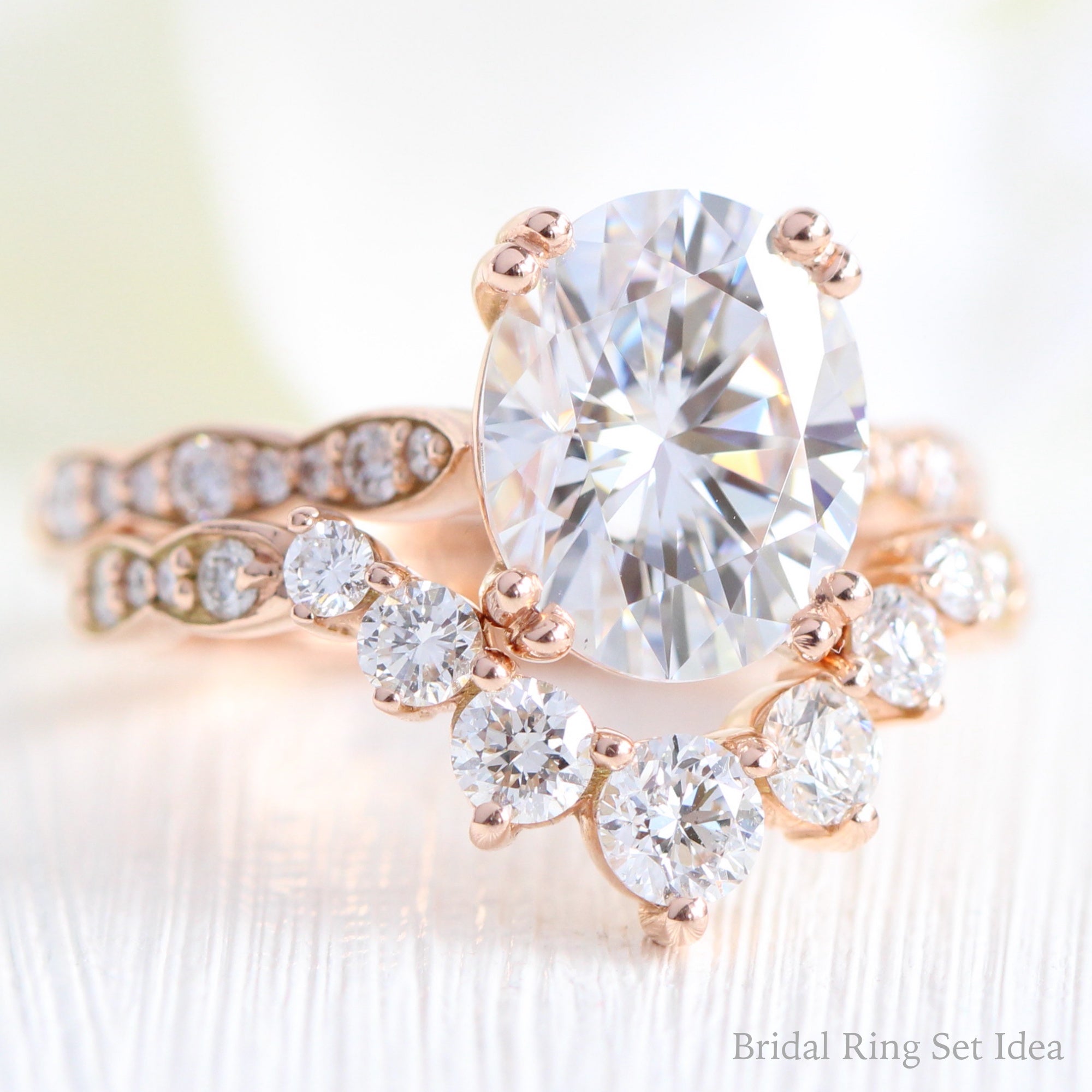 Large oval moissanite solitaire ring rose gold diamond wedding set stacking ring la more design jewelry