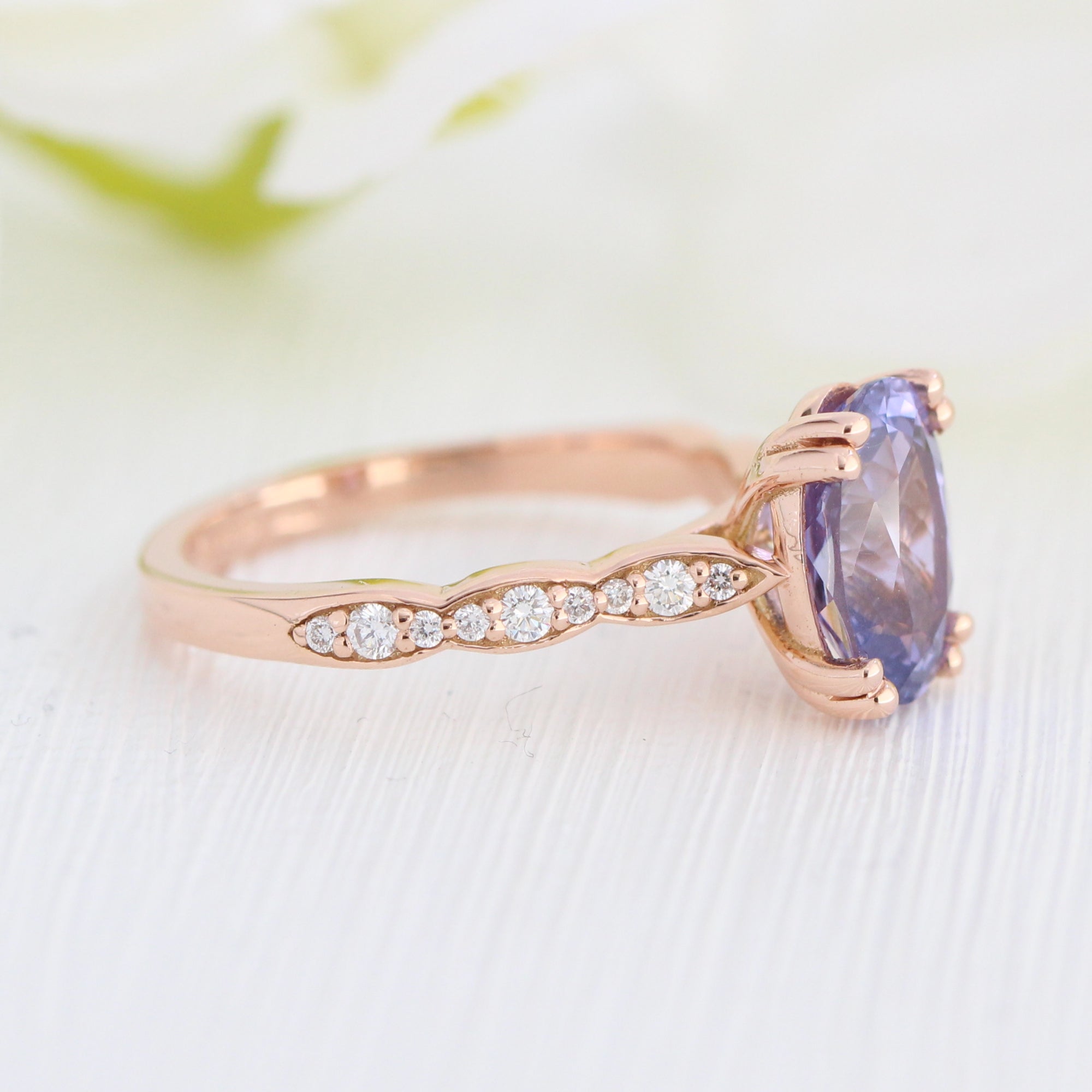 Large oval purple sapphire ring rose gold solitaire engagement ring la more design jewelry