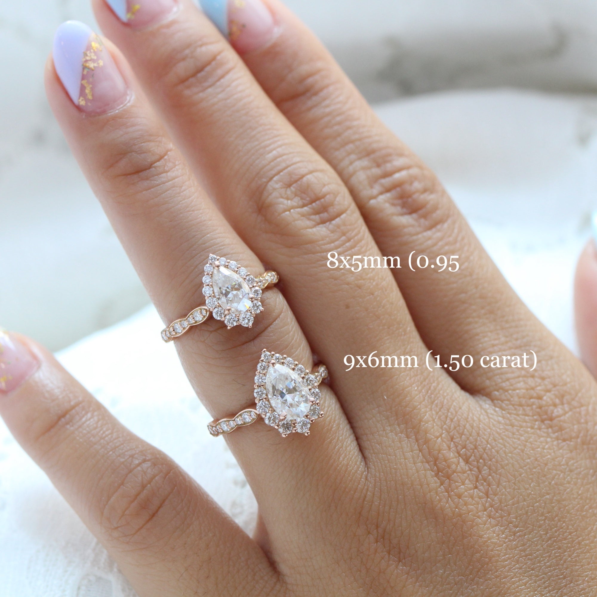 Large pear moissanite halo diamond engagement ring rose gold la more design jewelry