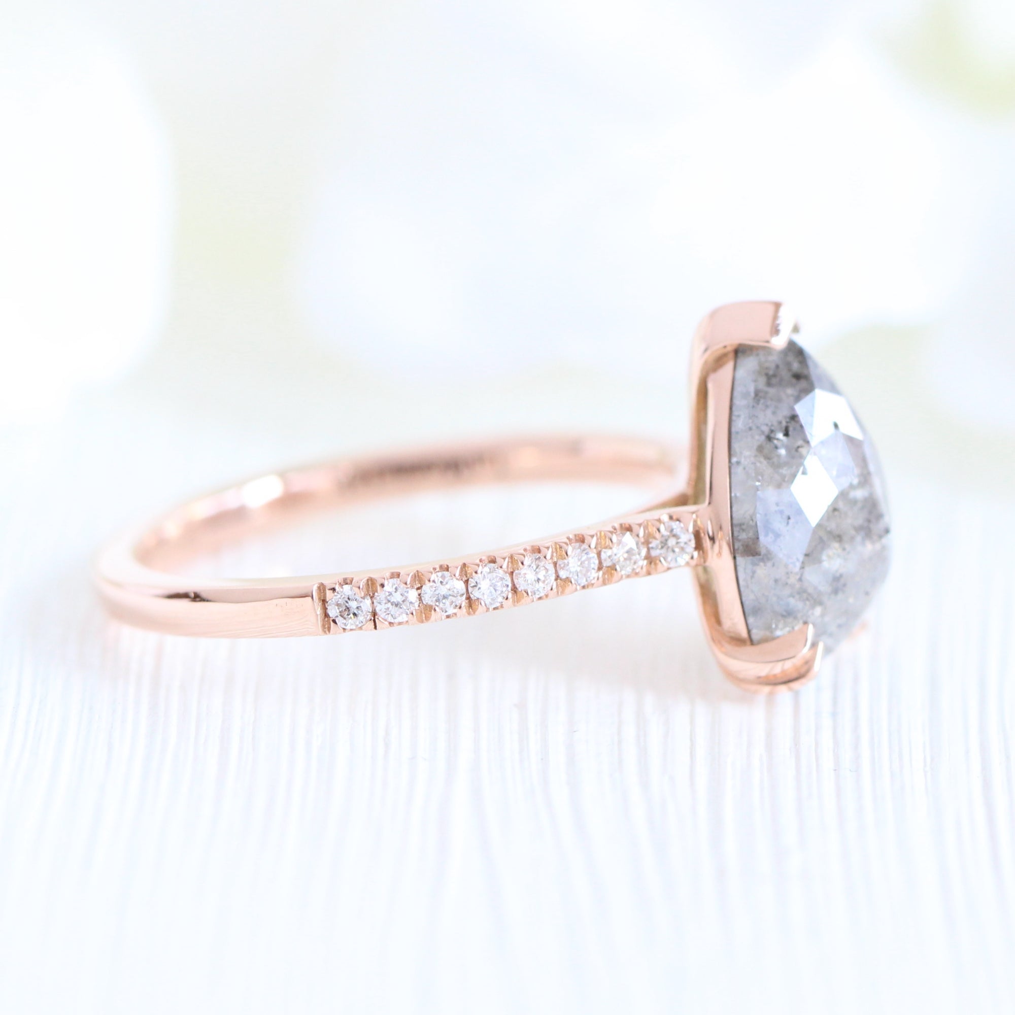 Large salt and pepper diamond ring rose gold pear solitaire ring la more design jewelry