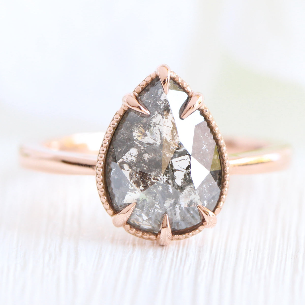 Large salt and pepper diamond ring rose gold solitaire pear ring la more design jewelry