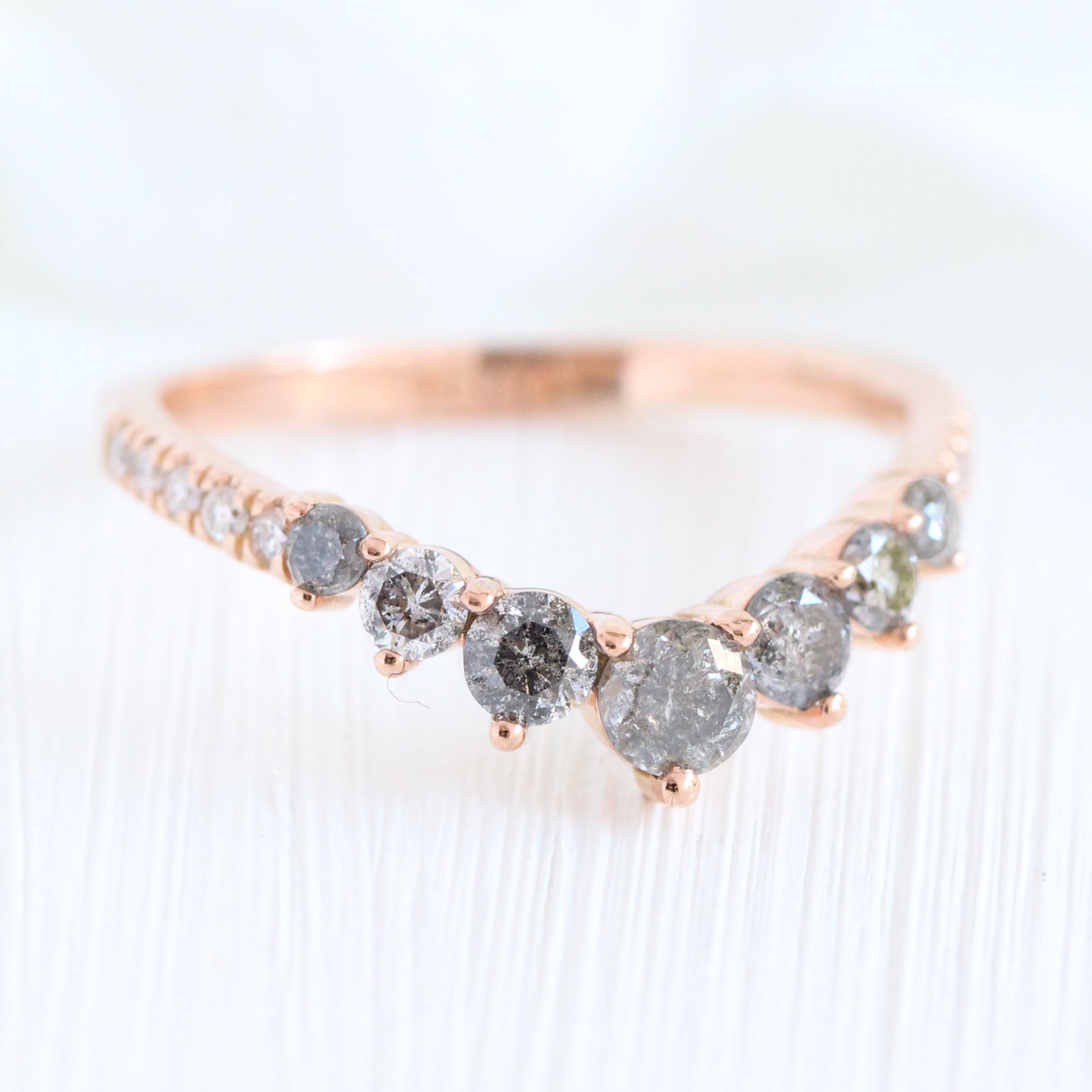Large salt and pepper diamond wedding band rose gold grey diamond ring la more design jewelry