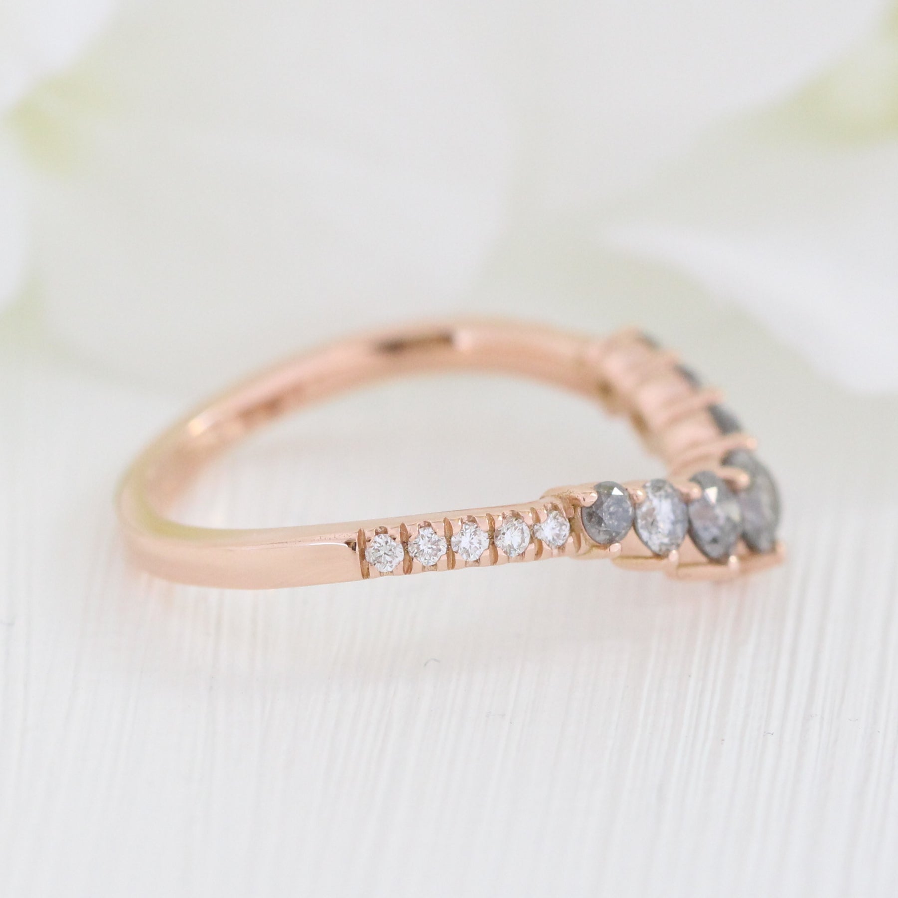 Large salt and pepper diamond wedding band rose gold grey diamond ring la more design jewelry