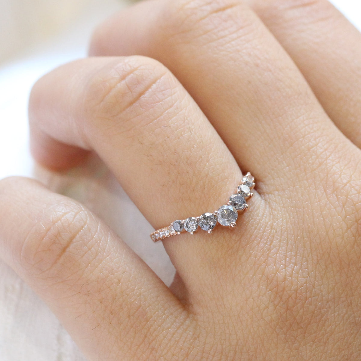 Large salt and pepper diamond wedding band rose gold grey diamond ring la more design jewelry
