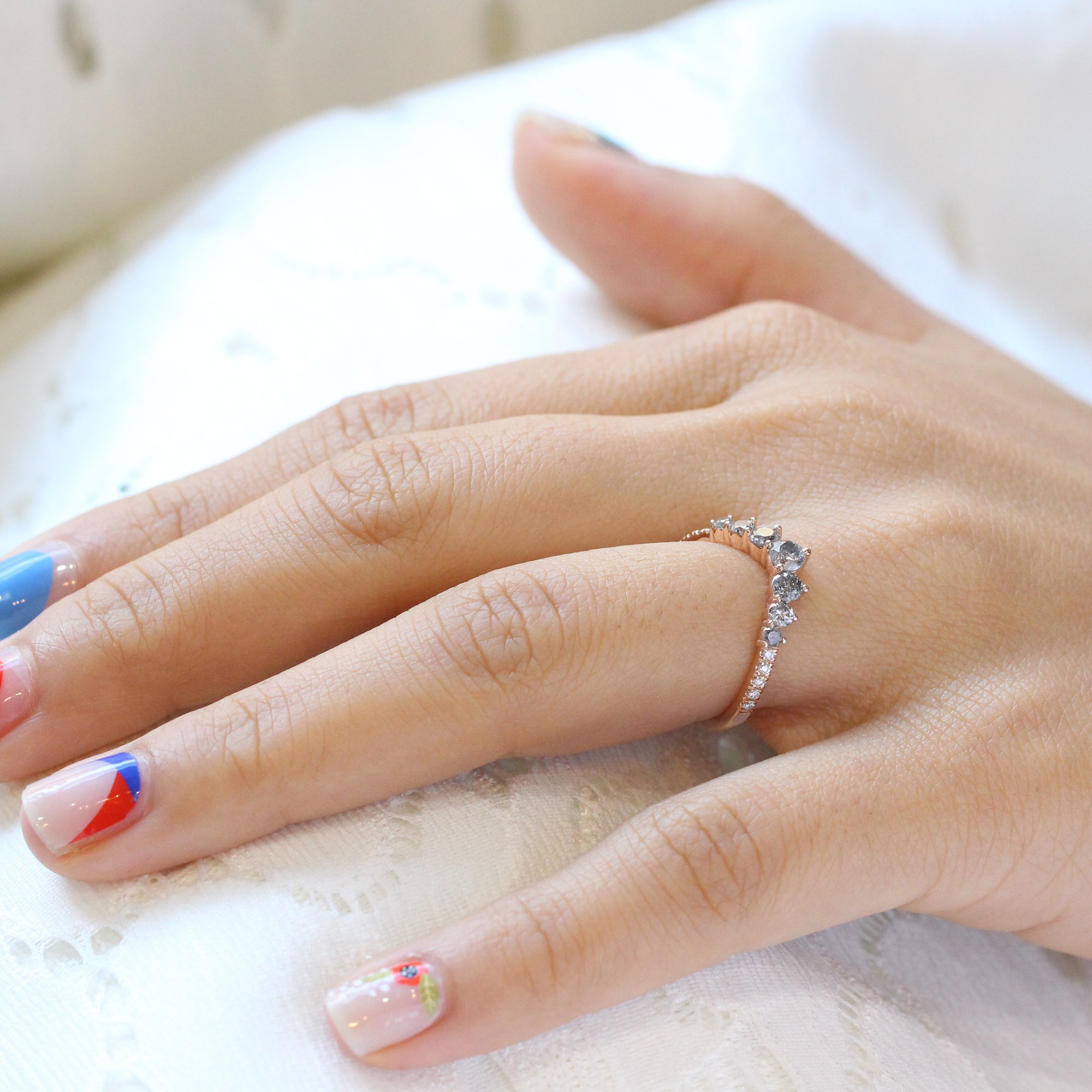Large salt and pepper diamond wedding band rose gold grey diamond ring la more design jewelry