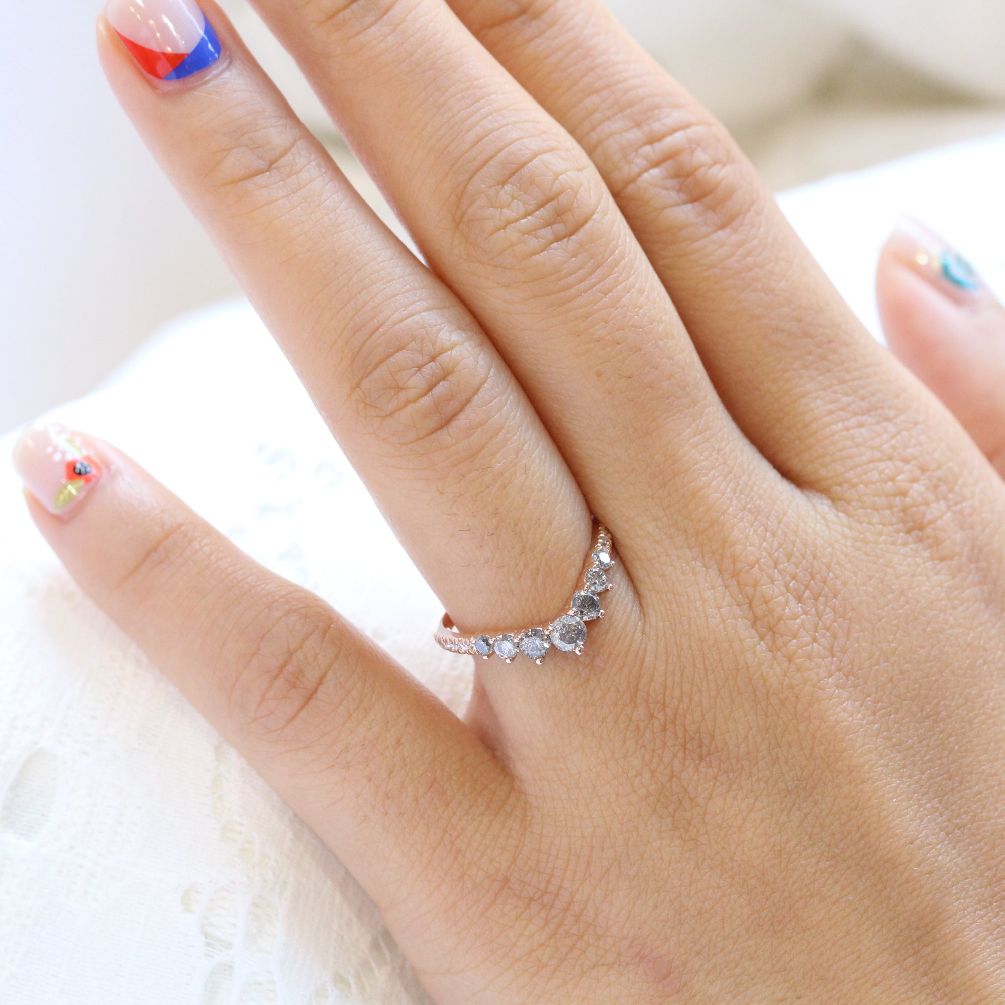 Large salt and pepper diamond wedding band rose gold grey diamond ring la more design jewelry