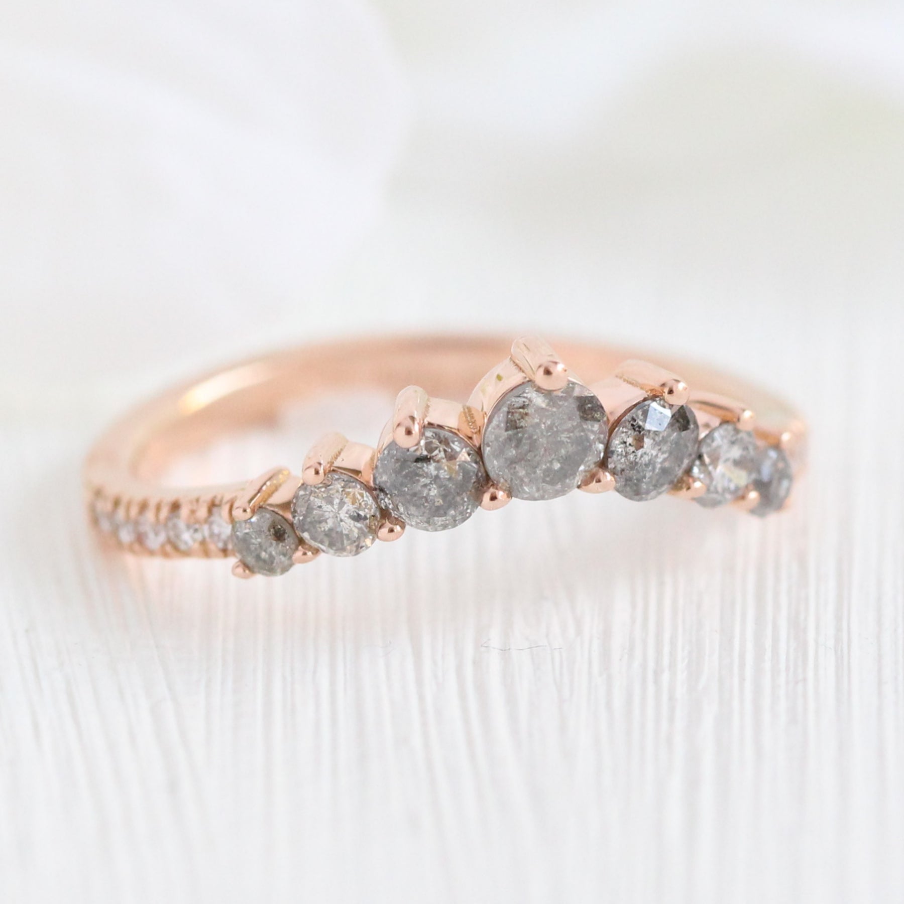 Large salt and pepper diamond wedding band rose gold grey diamond ring la more design jewelry