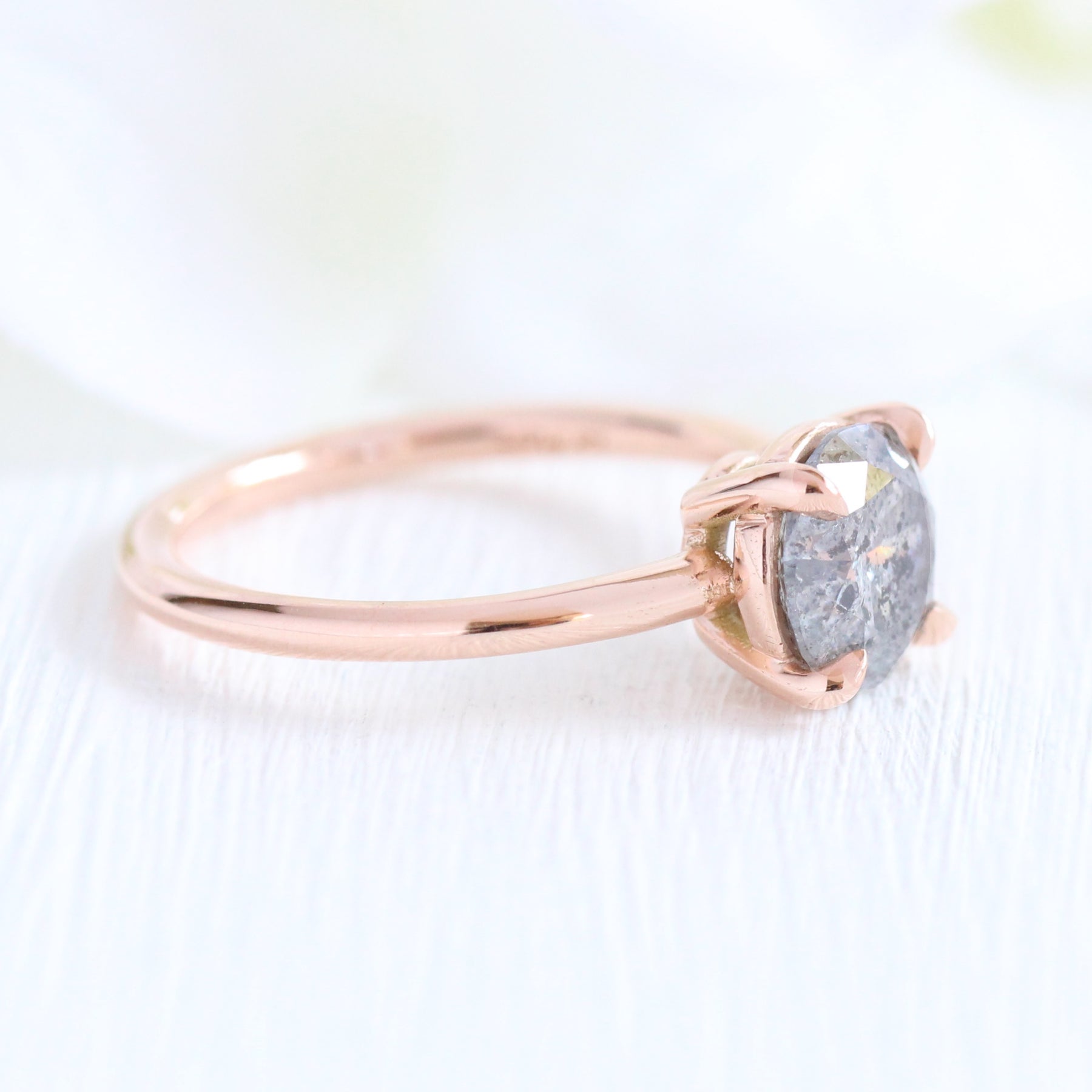 Large salt and pepper grey diamond ring rose gold 3 stone ring la more design jewelry