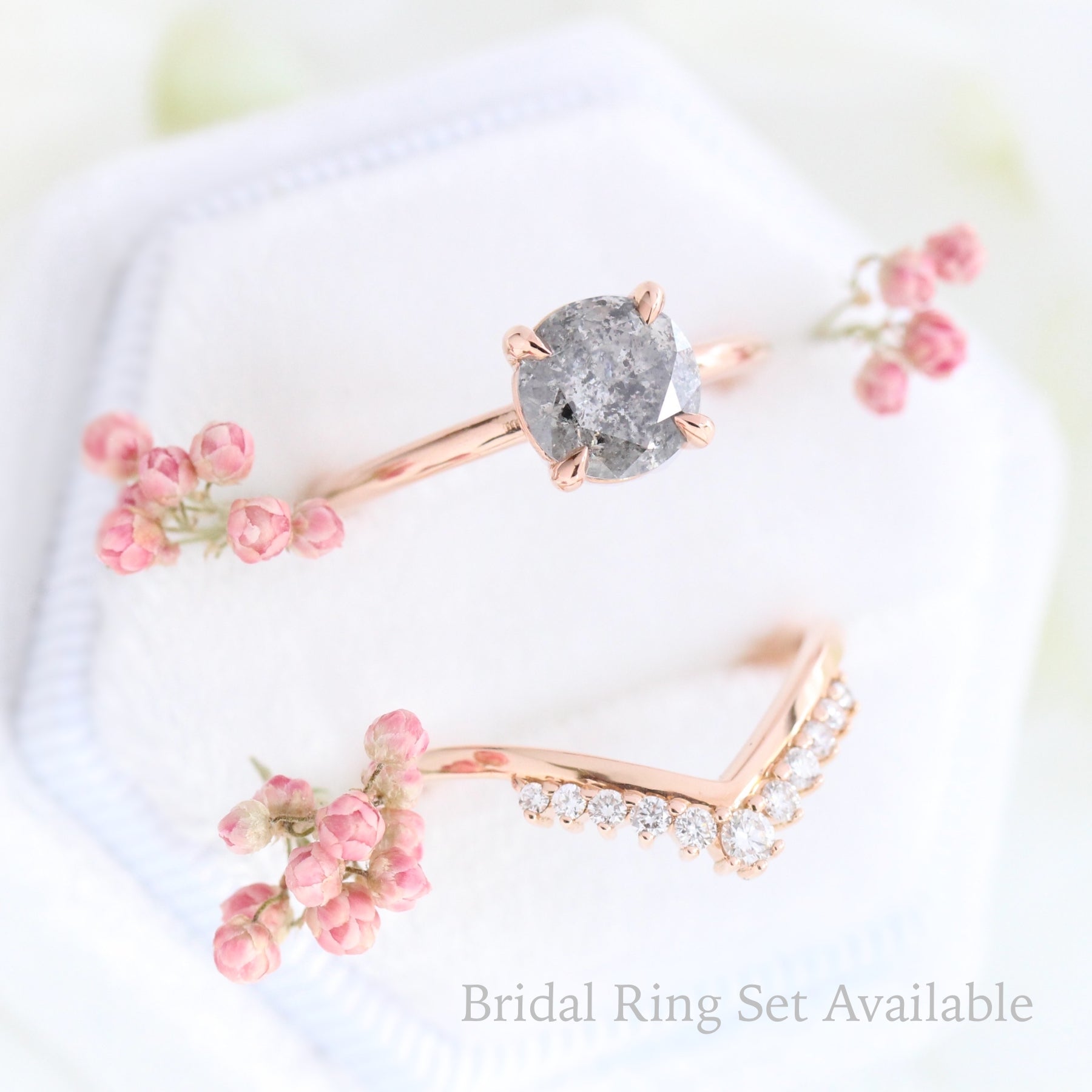Large salt and pepper grey diamond ring rose gold 3 stone ring la more design jewelry