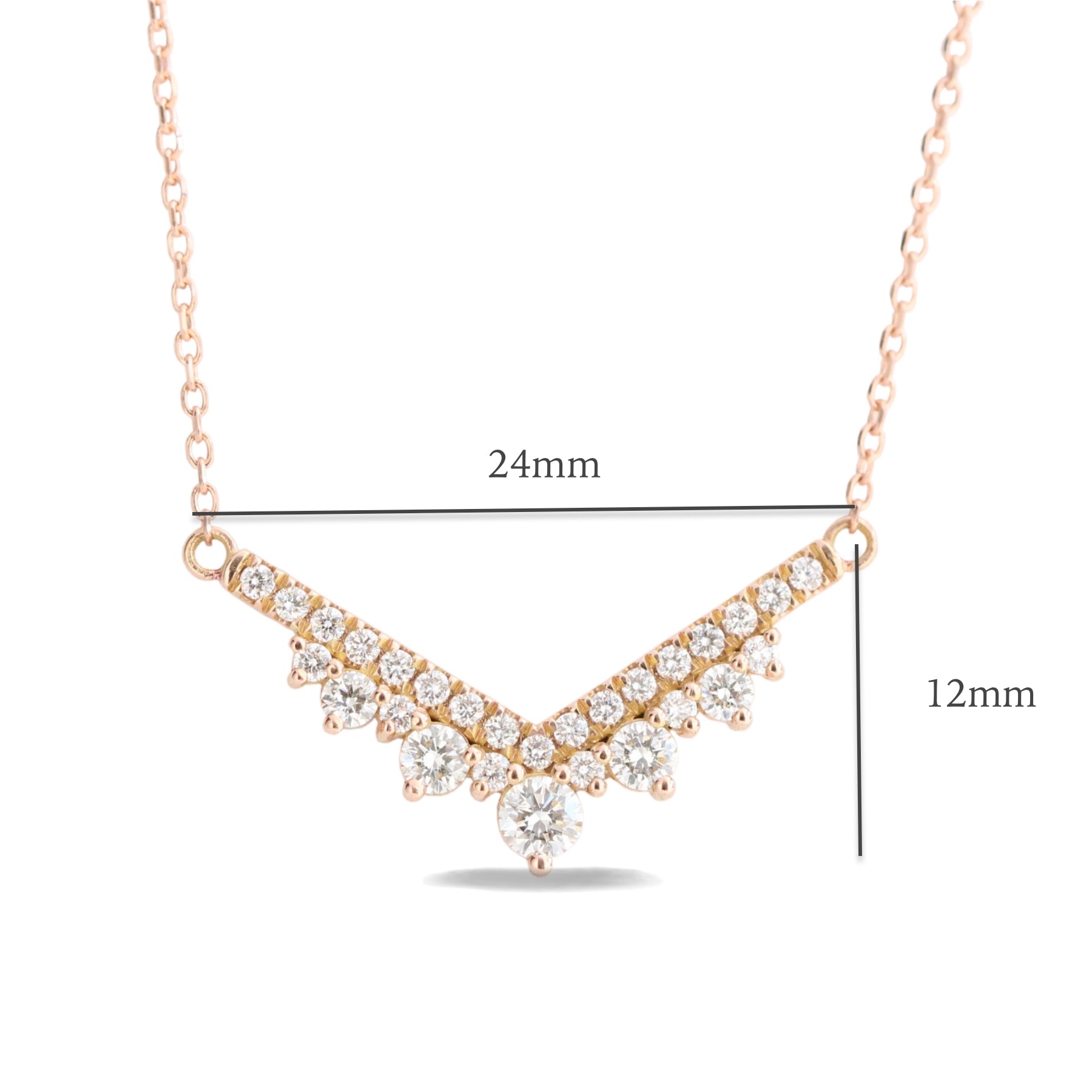 Tiara Diamond Pendant Rose Gold V Shaped Layering Necklaces Drop Charm 14K Yellow Gold - Made to Order