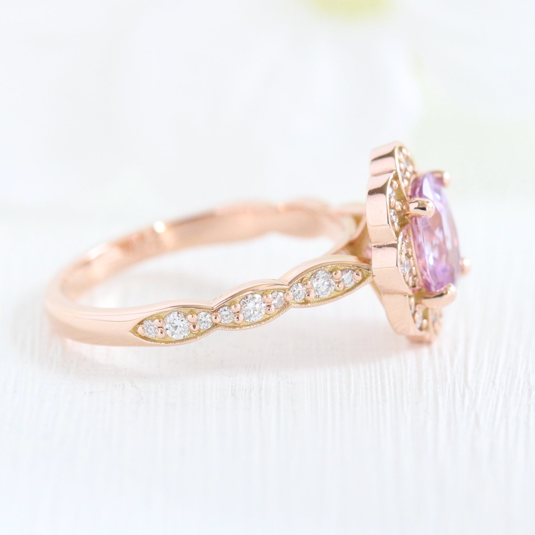 Lavender Purple Sapphire Engagement Ring Rose Gold Vintage Floral Diamond Ring La More Design Jewelry