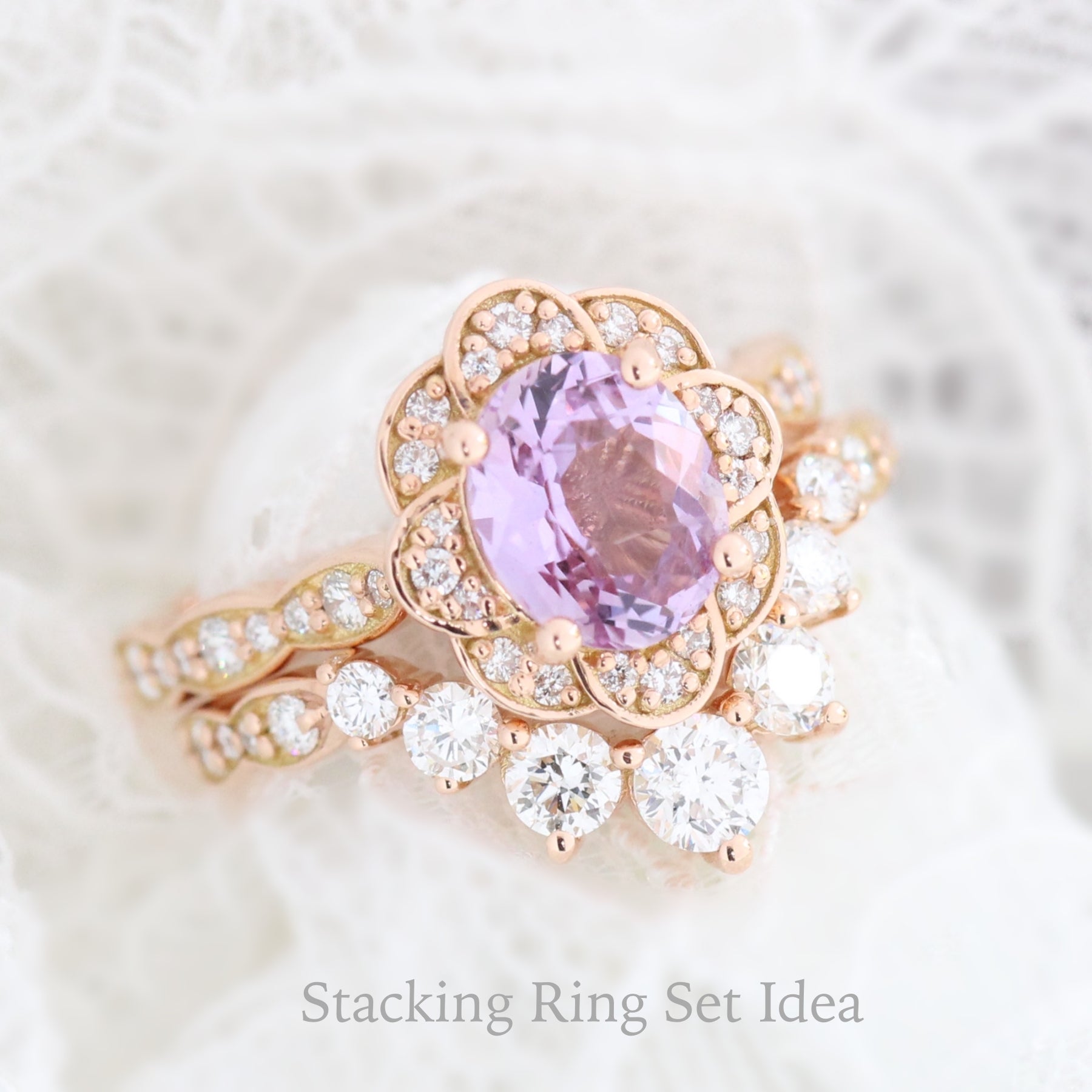 Lavender Purple Sapphire Engagement Ring Rose Gold Vintage Floral Diamond Ring La More Design Jewelry