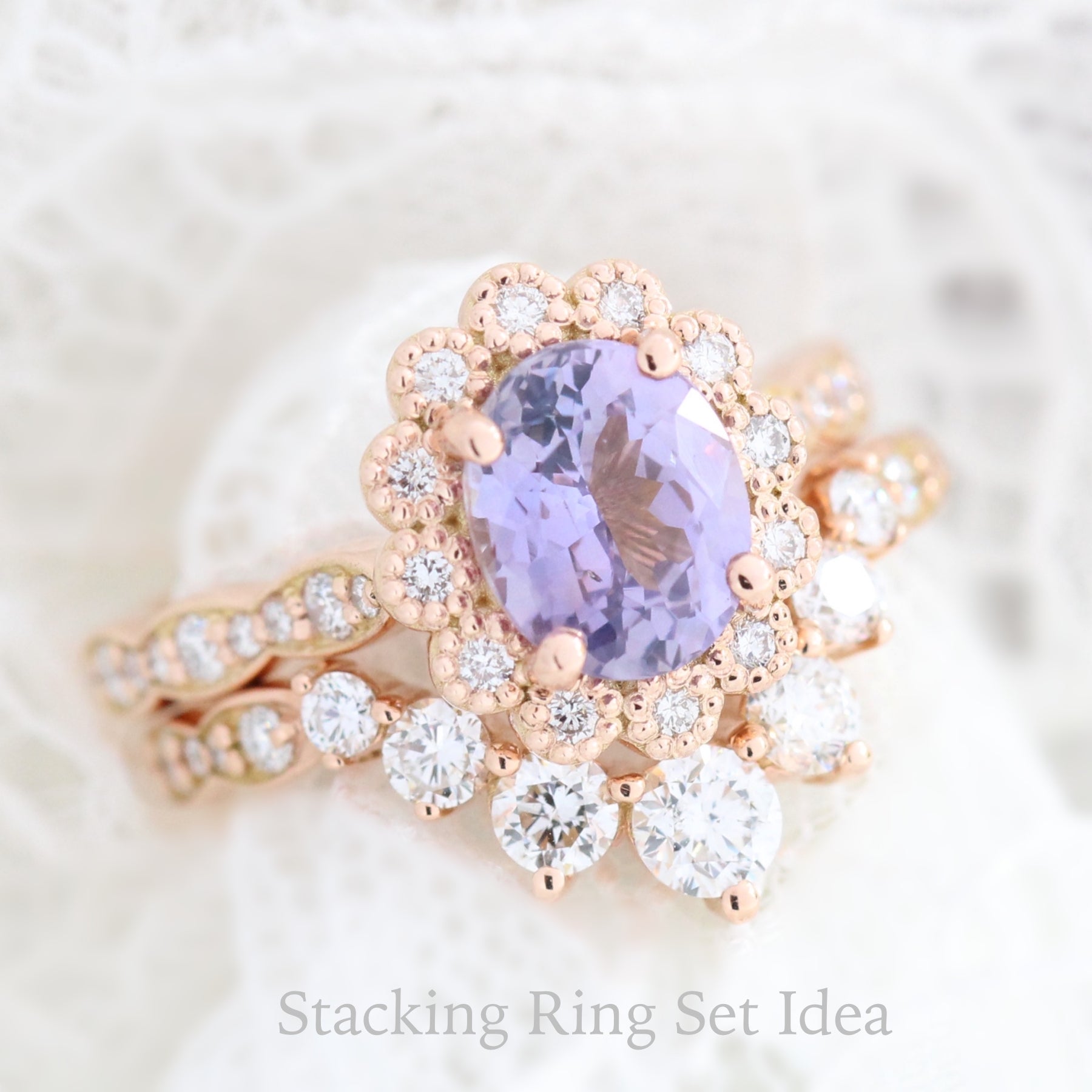 Lavender Purple Sapphire Engagement Ring Rose Gold Vintage Halo Diamond Ring La More Design Jewelry