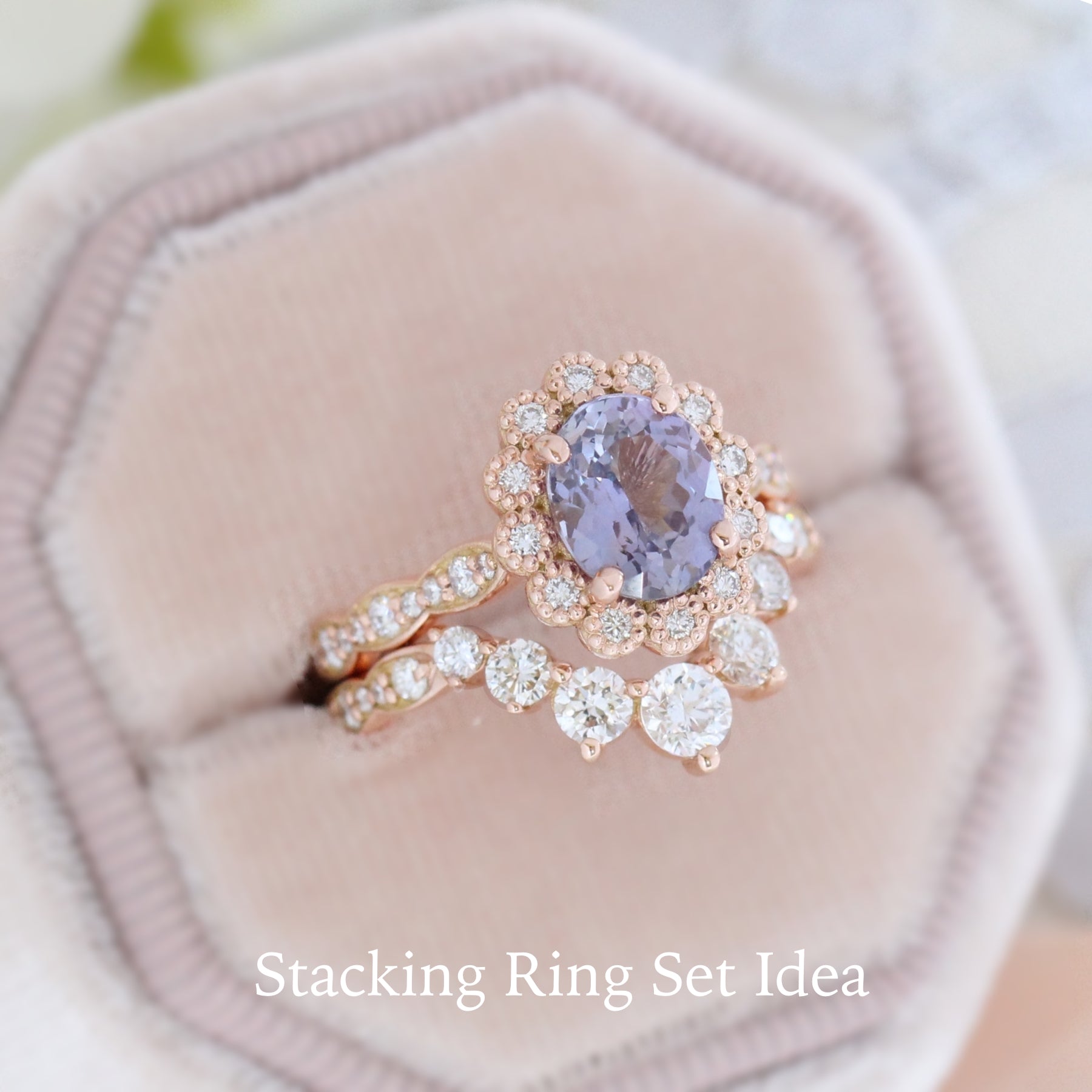 Lavender Purple Sapphire Engagement Ring Rose Gold Vintage Halo Diamond Ring La More Design Jewelry