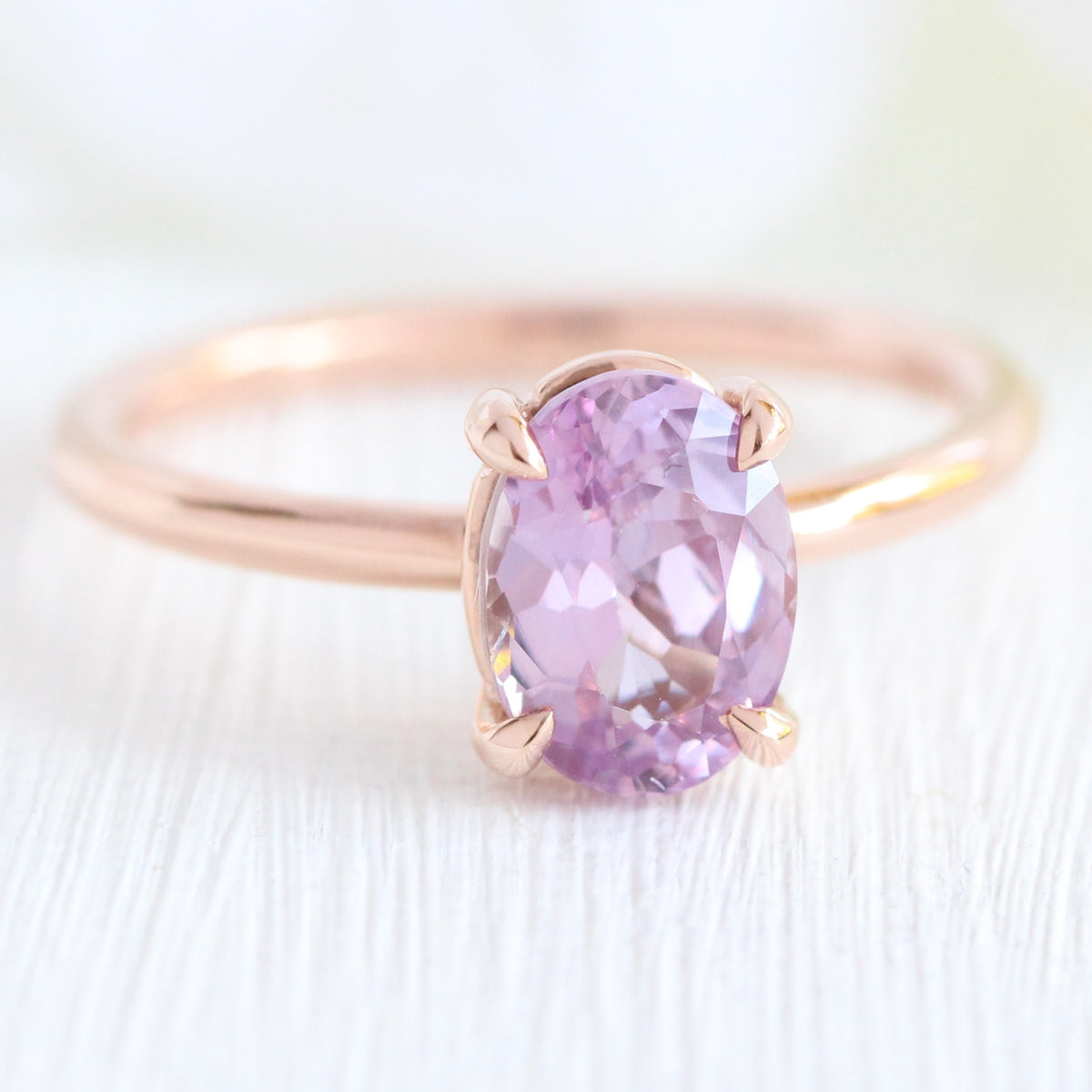 Lavender purple sapphire engagement ring rose gold low profile solitaire ring la more design jewelry