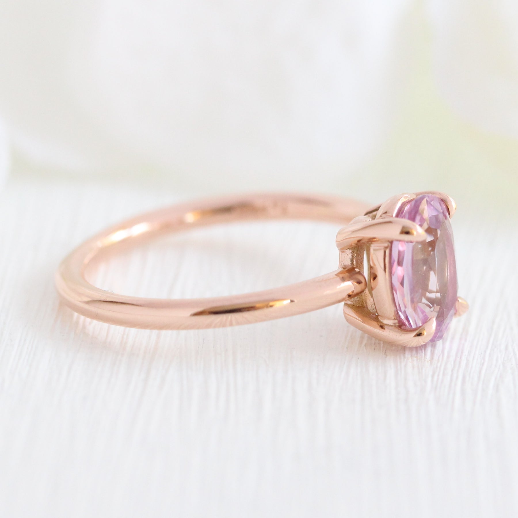 Lavender purple sapphire engagement ring rose gold low profile solitaire ring la more design jewelry