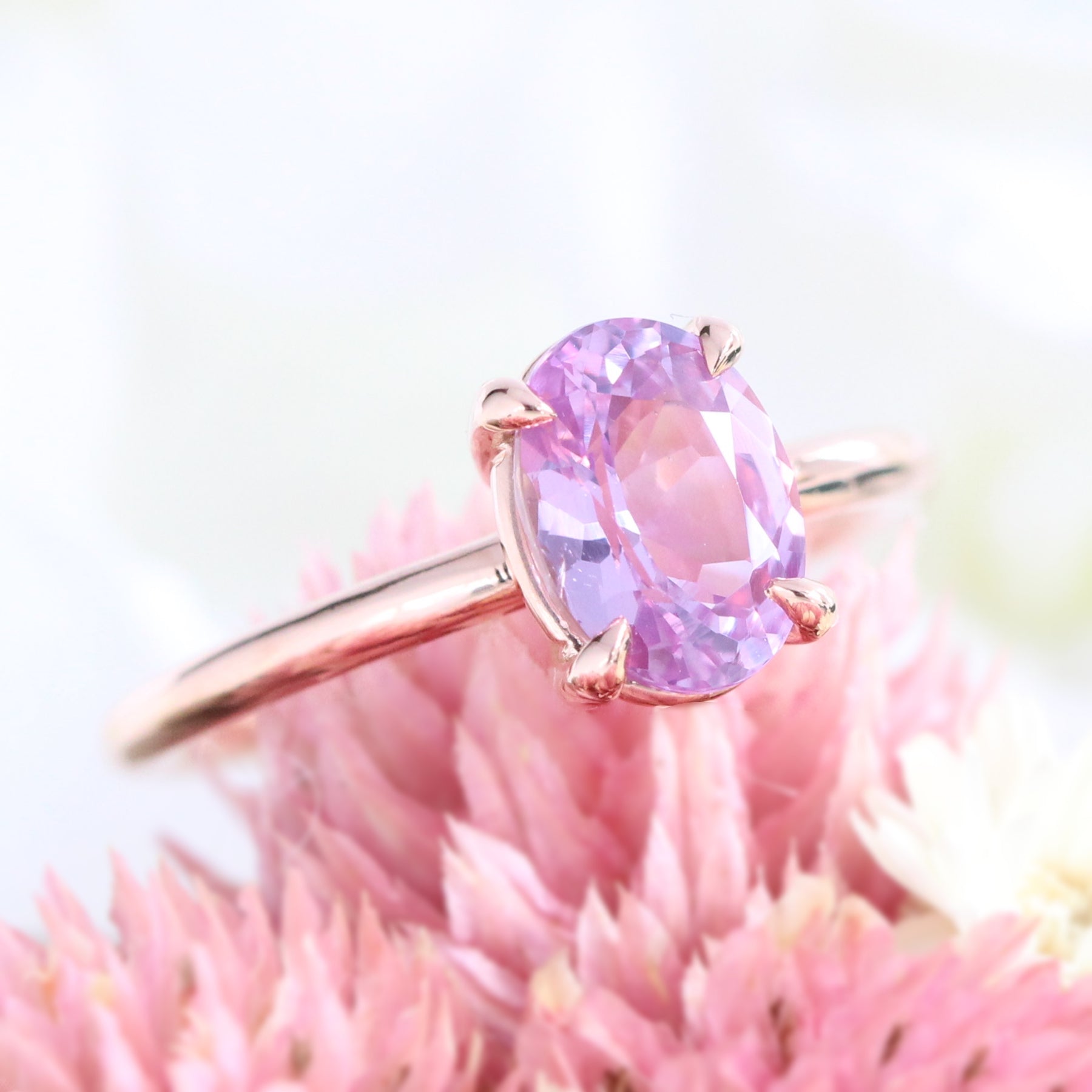 Lavender purple sapphire engagement ring rose gold low profile solitaire ring la more design jewelry