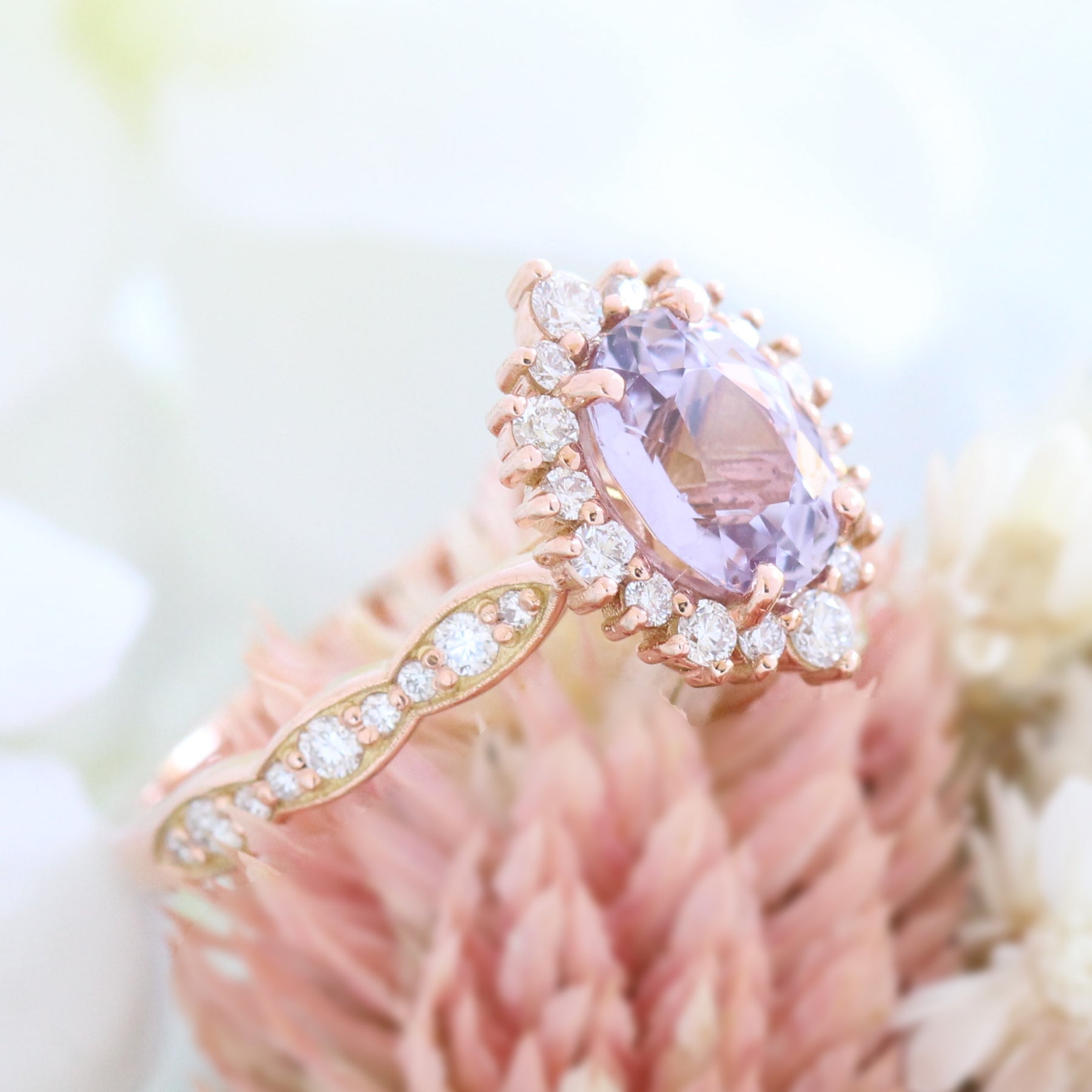 Lavender purple sapphire engagement ring rose gold tiara halo diamond ring la more design jewelry