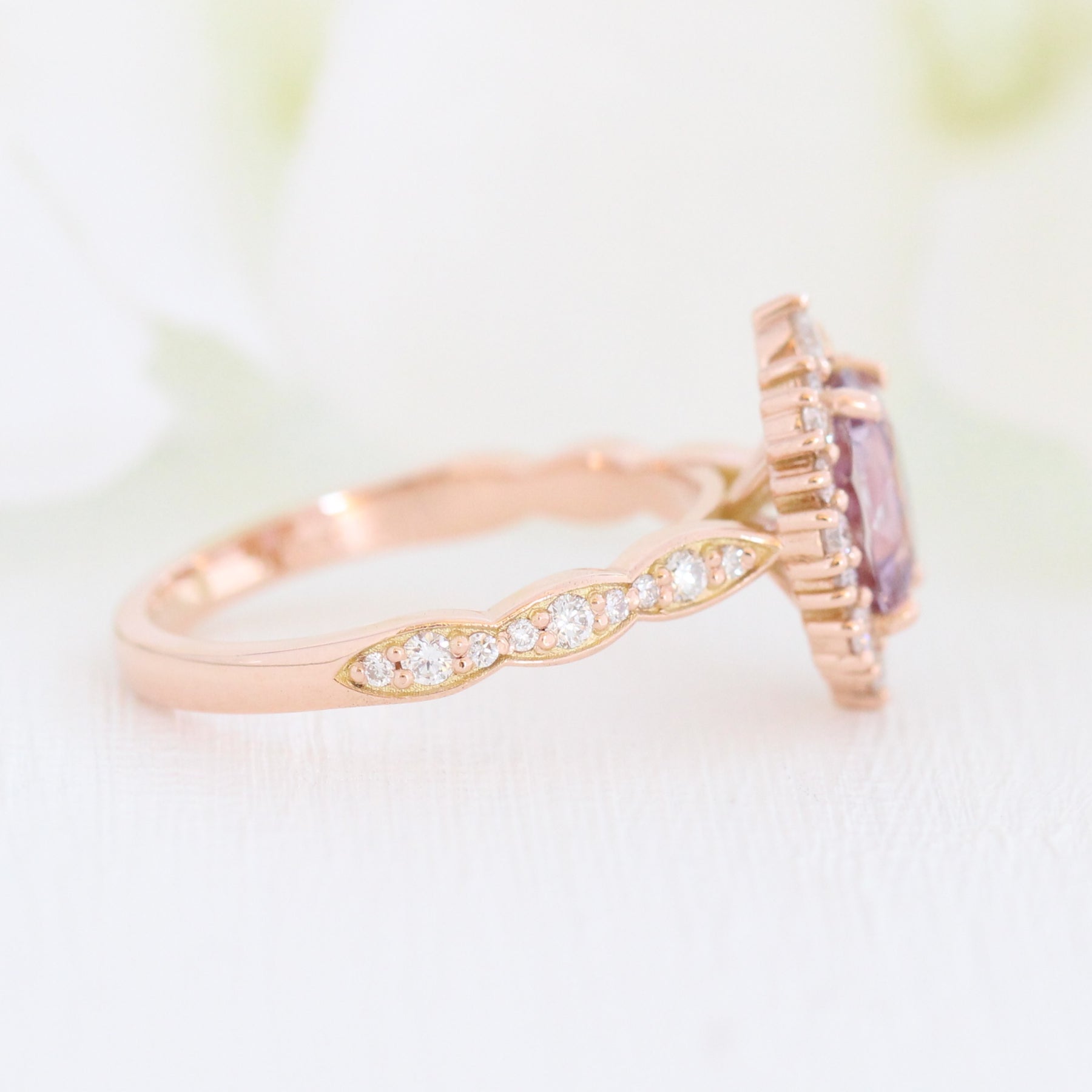 Lavender purple sapphire engagement ring rose gold tiara halo diamond ring la more design jewelry