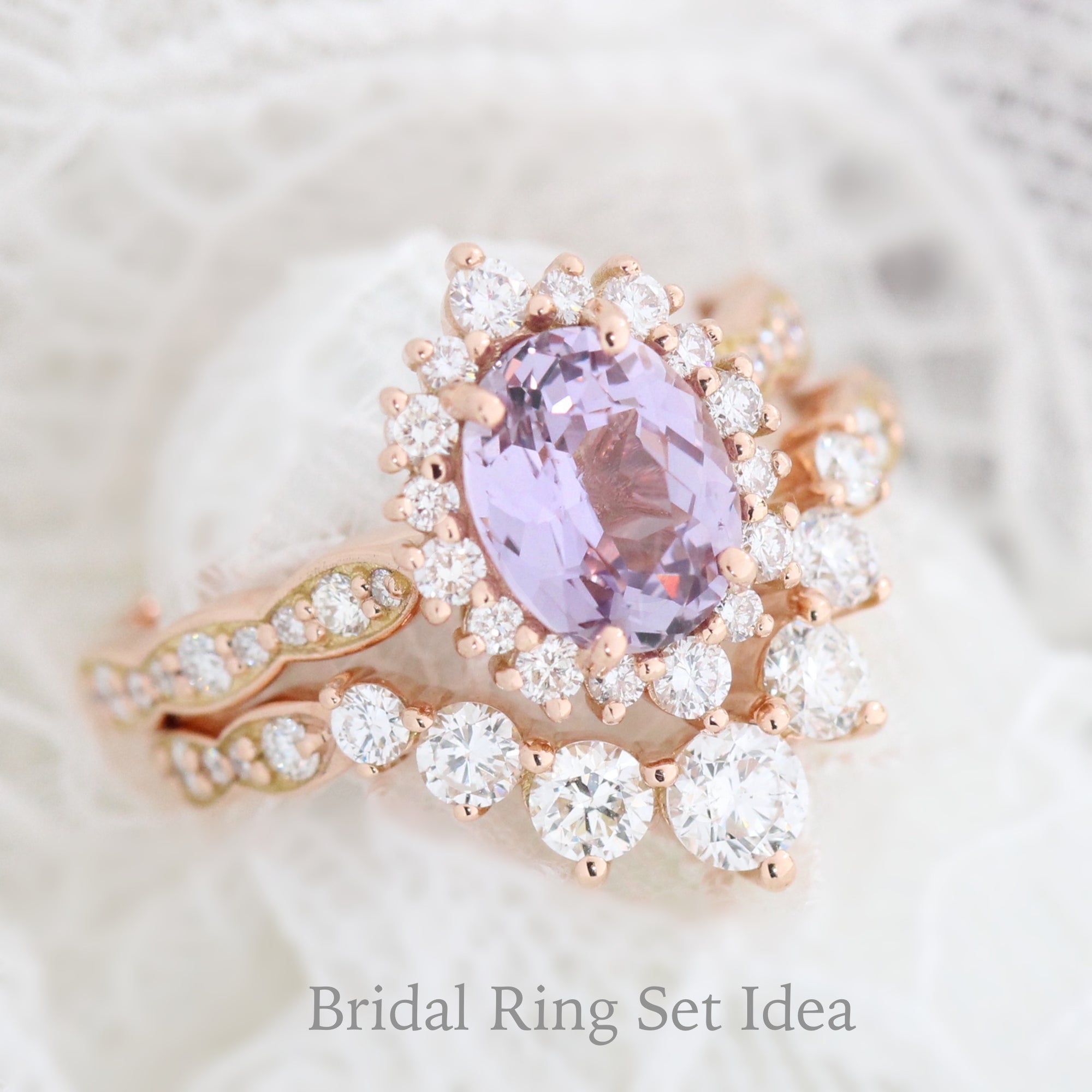 Lavender purple sapphire engagement ring rose gold tiara halo diamond ring la more design jewelry