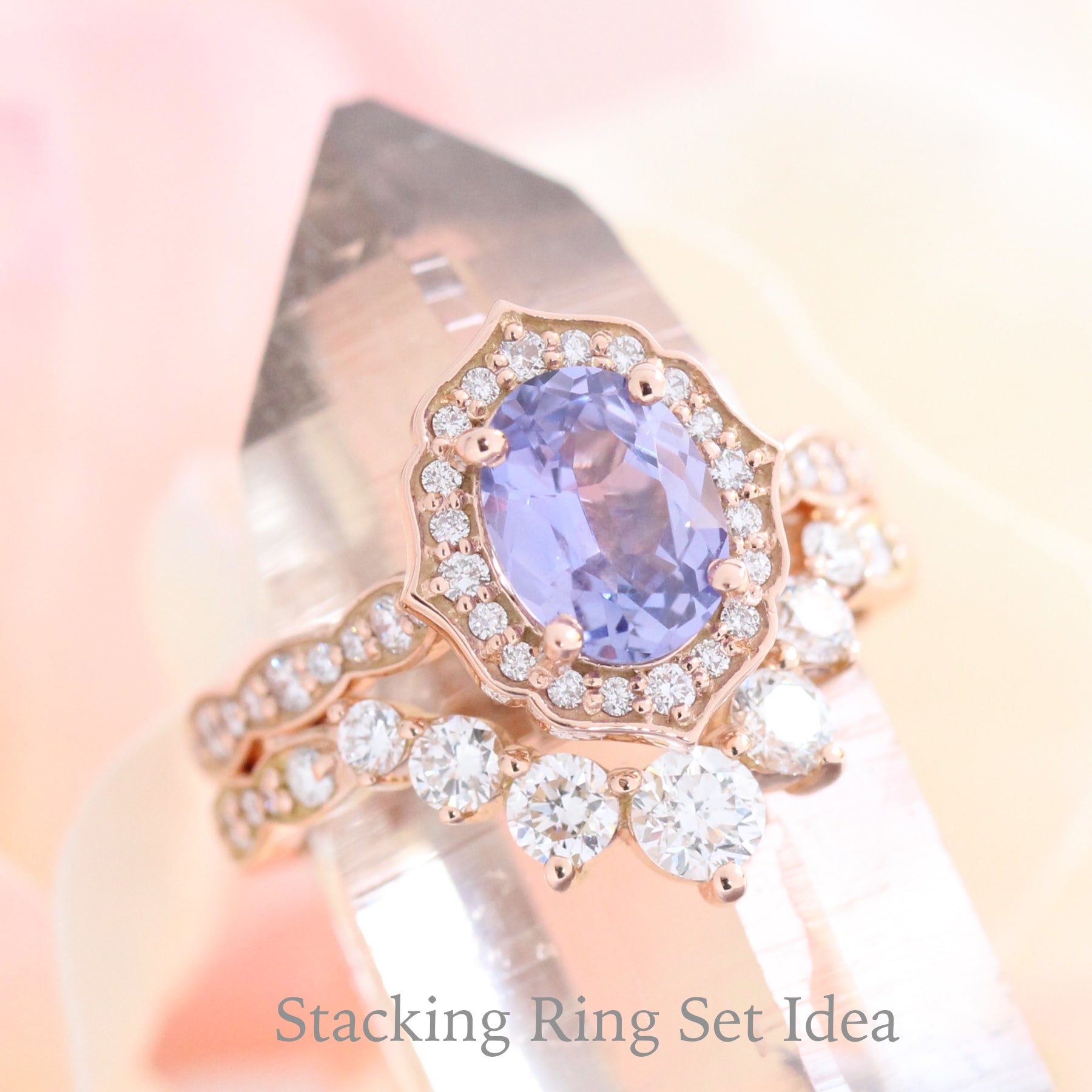Lavender purple sapphire engagement ring rose gold vintage halo diamond ring la more design jewelry