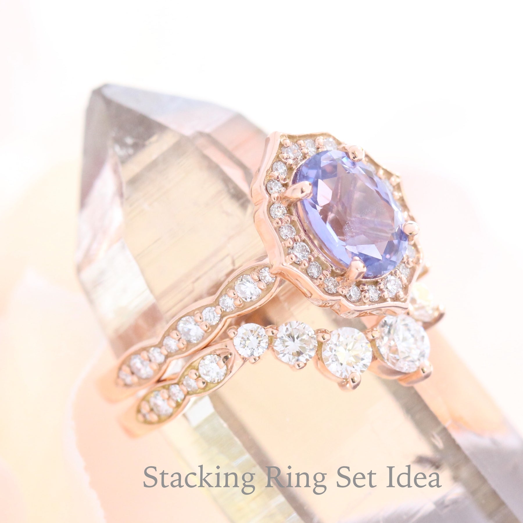 Lavender purple sapphire engagement ring rose gold vintage halo diamond ring la more design jewelry