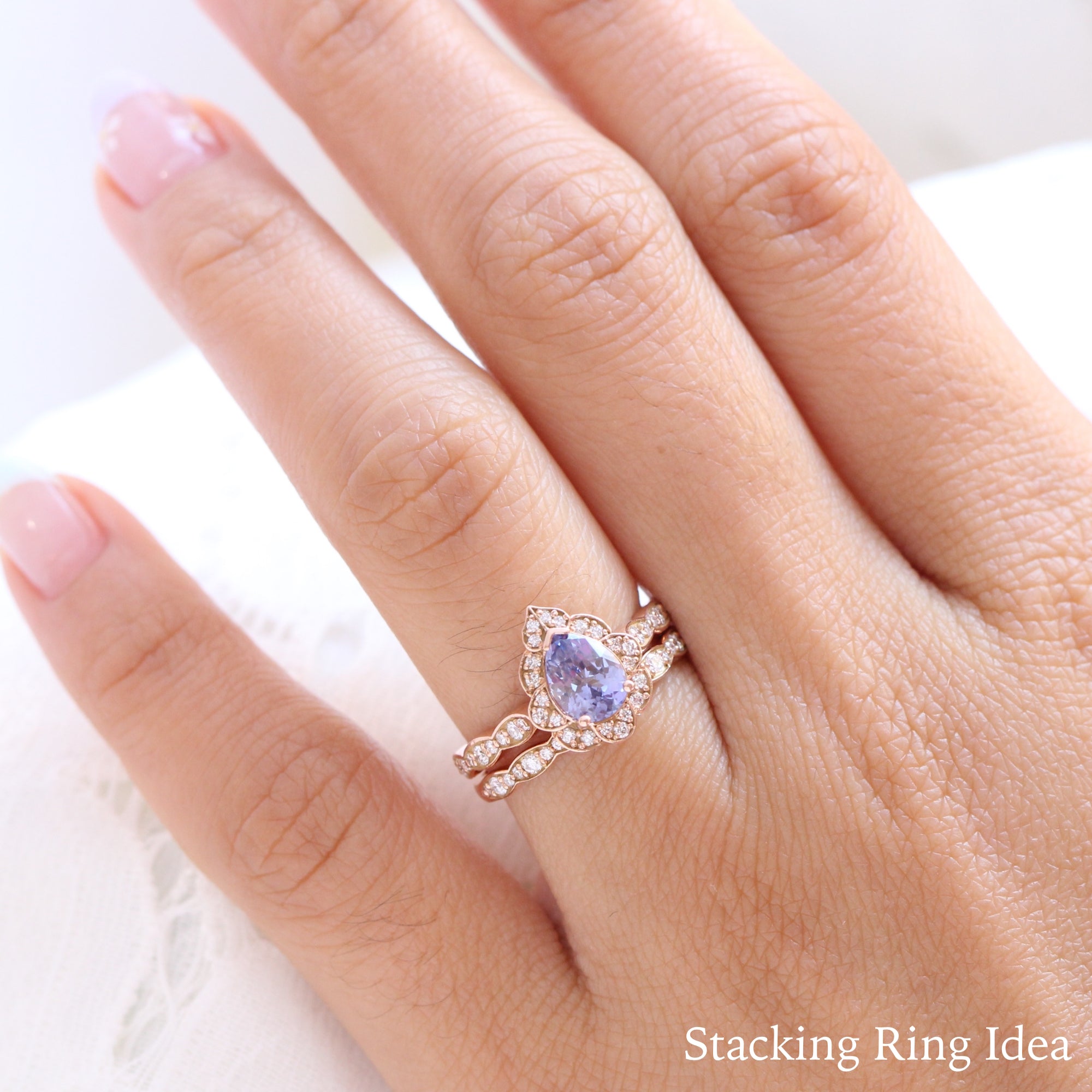 Lavender purple sapphire ring rose gold pear engagement ring la more design jewelry