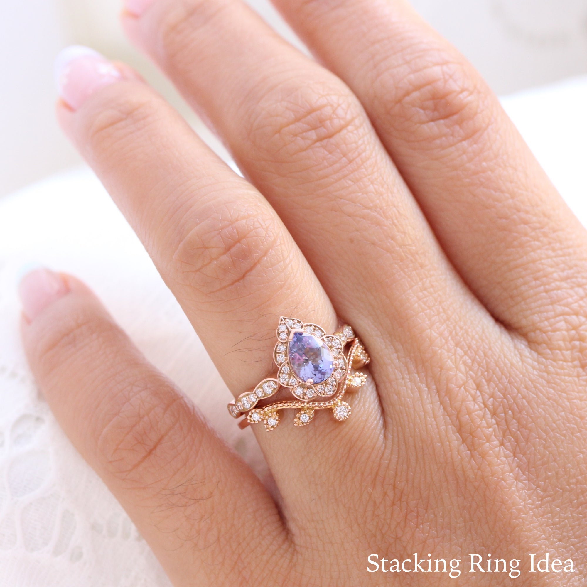 Lavender purple sapphire ring rose gold pear engagement ring la more design jewelry