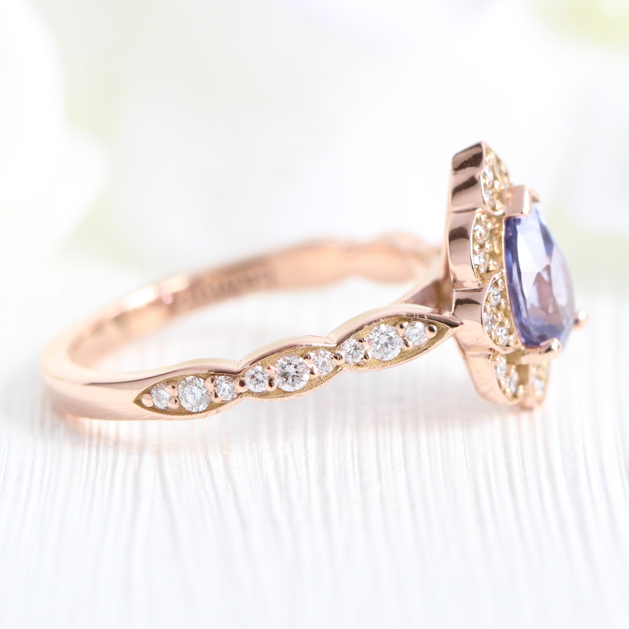Lavender purple sapphire ring rose gold pear engagement ring la more design jewelry