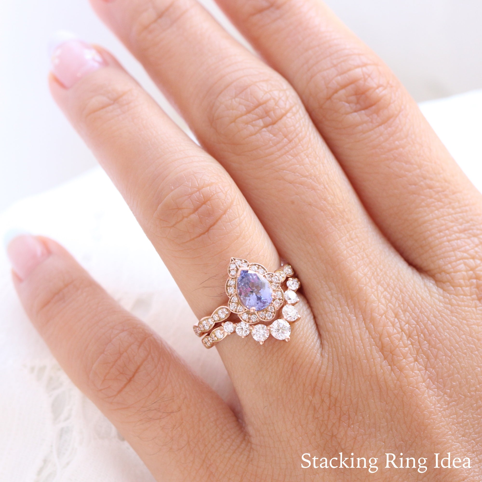 Lavender purple sapphire ring rose gold pear engagement ring la more design jewelry