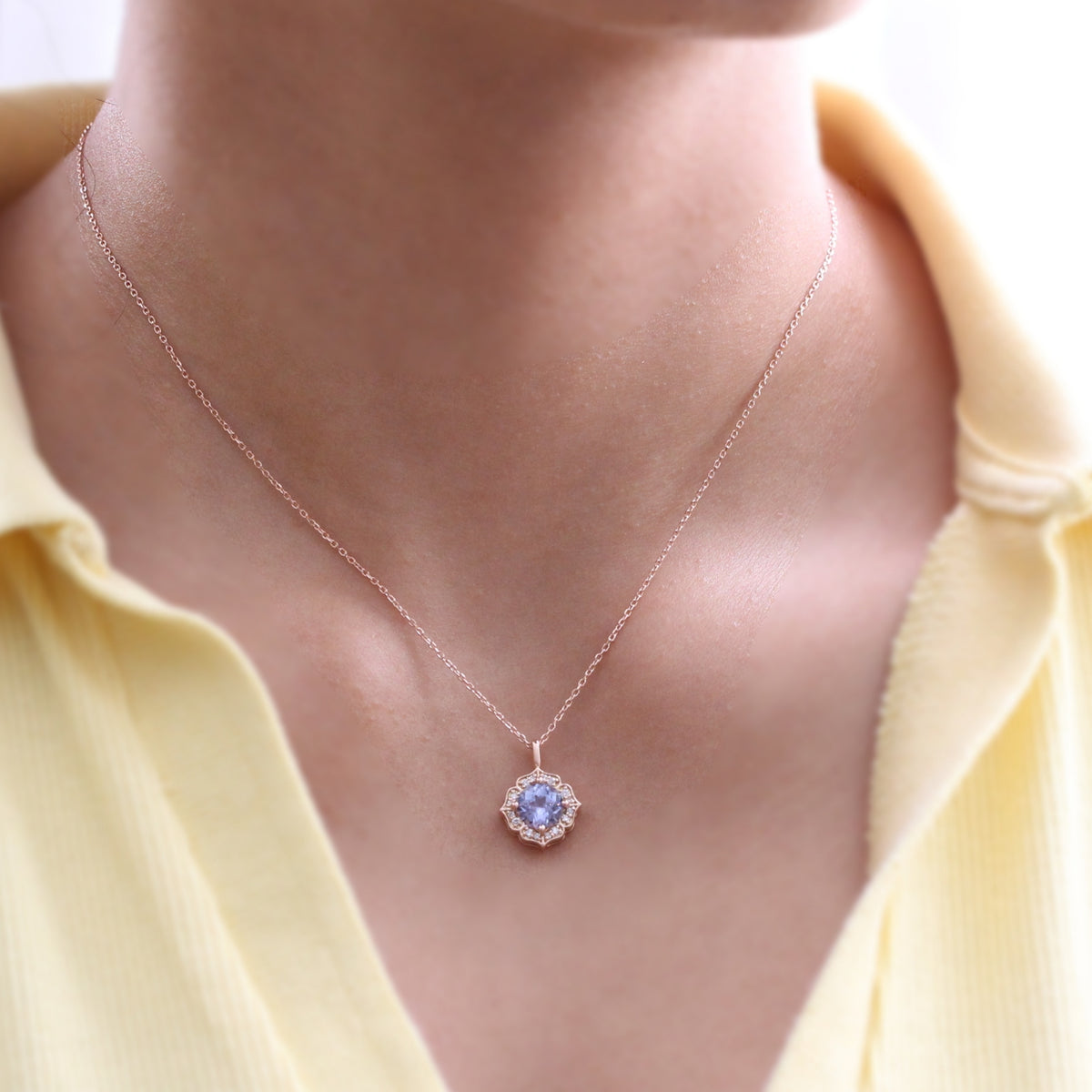 Lavender sapphire necklace rose gold vintage floral diamond and sapphire pendant la more design jewelry