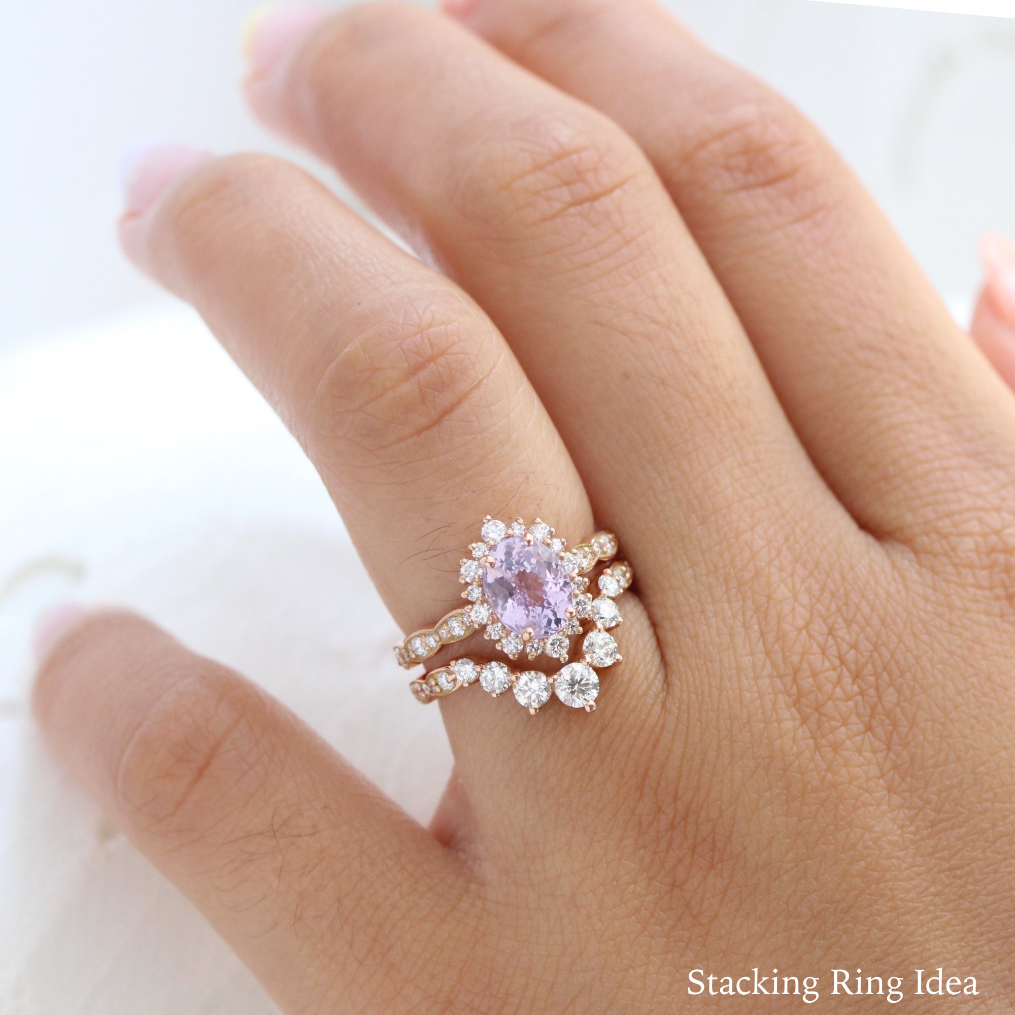 Lavender sapphire ring rose gold halo diamond oval engagement ring la more design jewelry