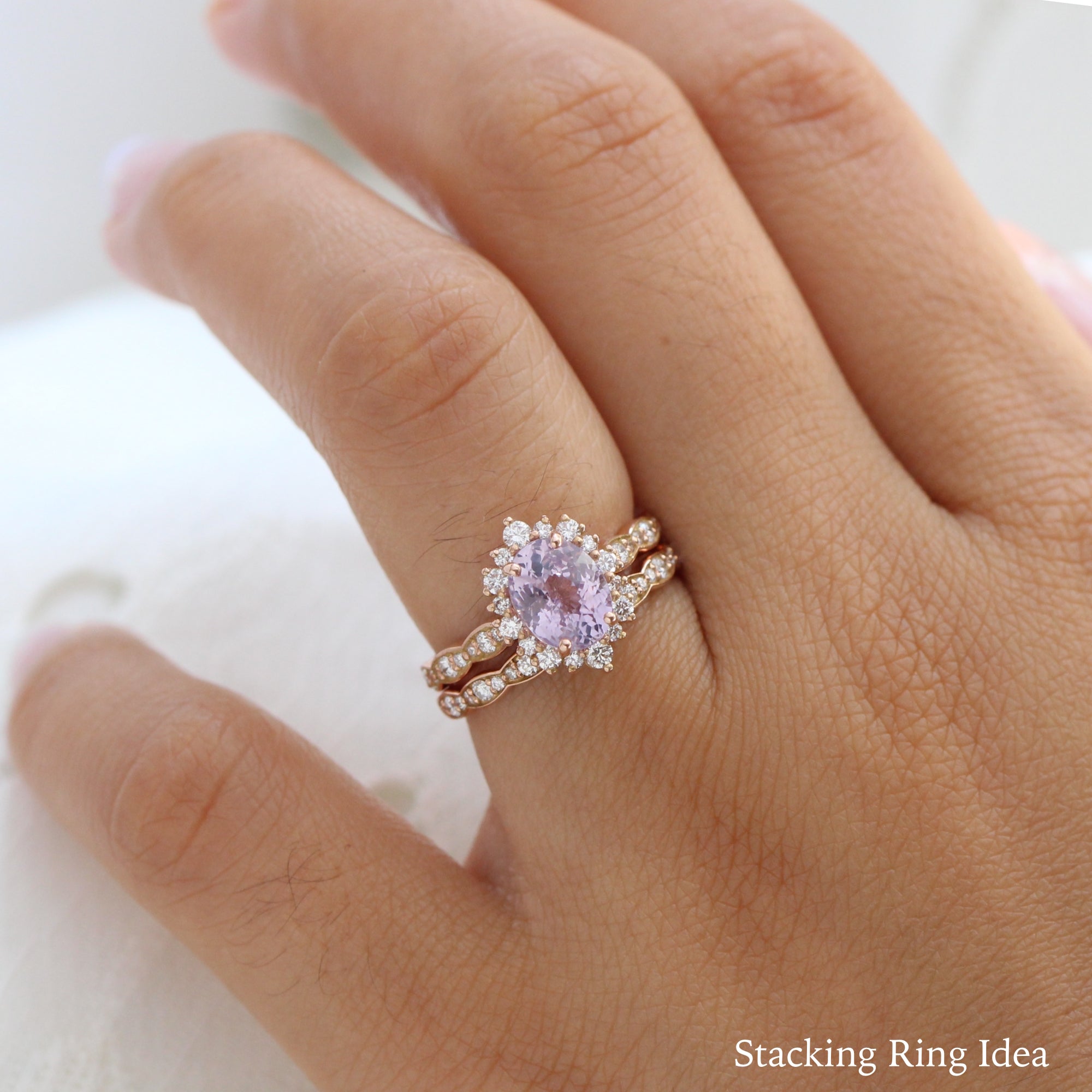 Lavender sapphire ring rose gold halo diamond oval engagement ring la more design jewelry