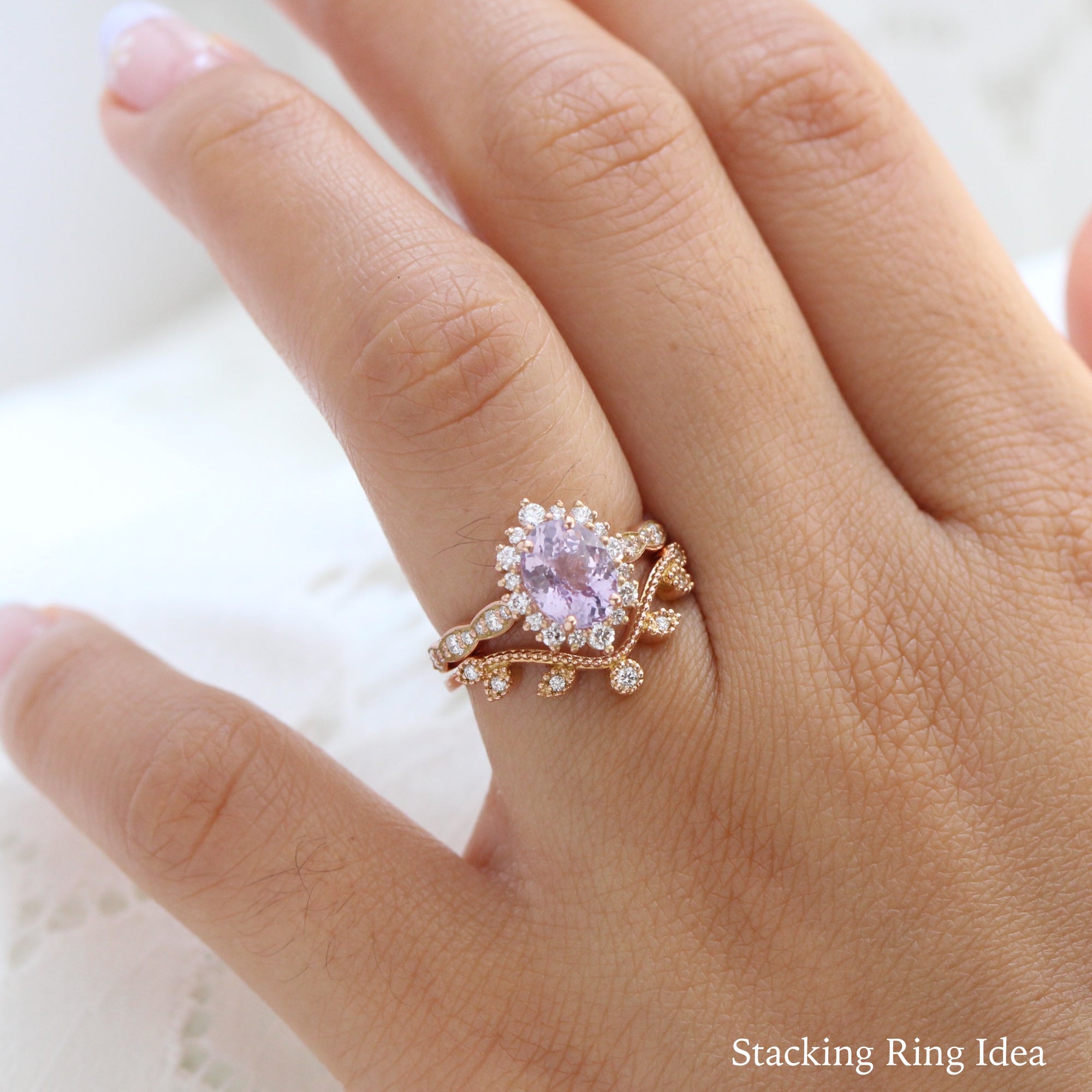 Lavender sapphire ring rose gold halo diamond oval engagement ring la more design jewelry