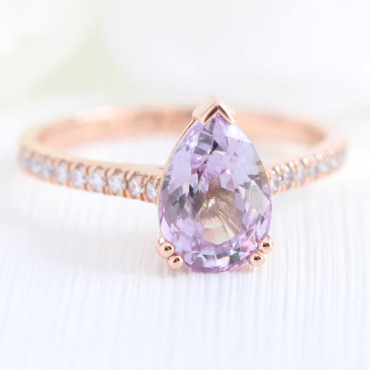 Lavender sapphire ring rose gold pear solitaire engagement ring la more design jewelry