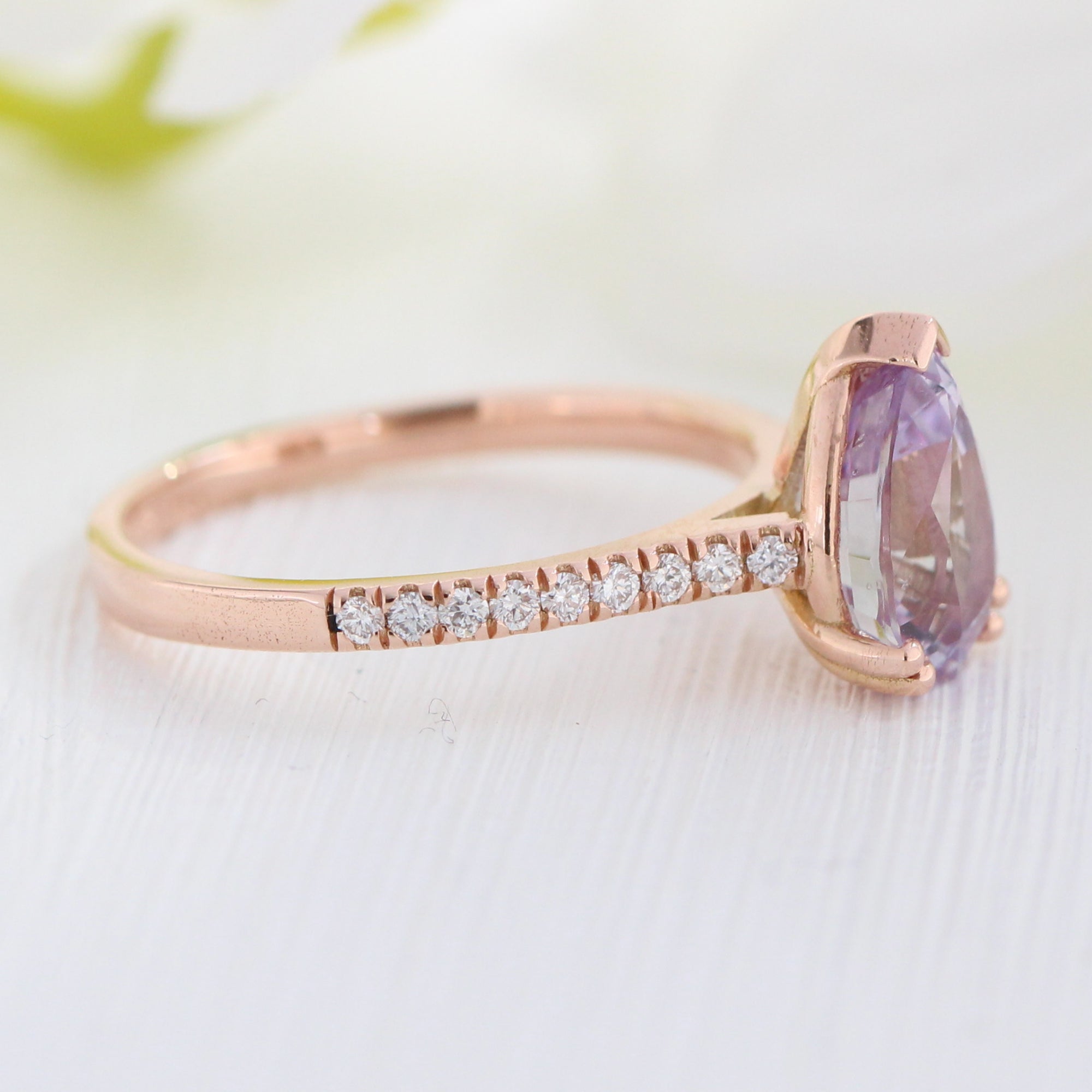 Lavender sapphire ring rose gold pear solitaire engagement ring la more design jewelry
