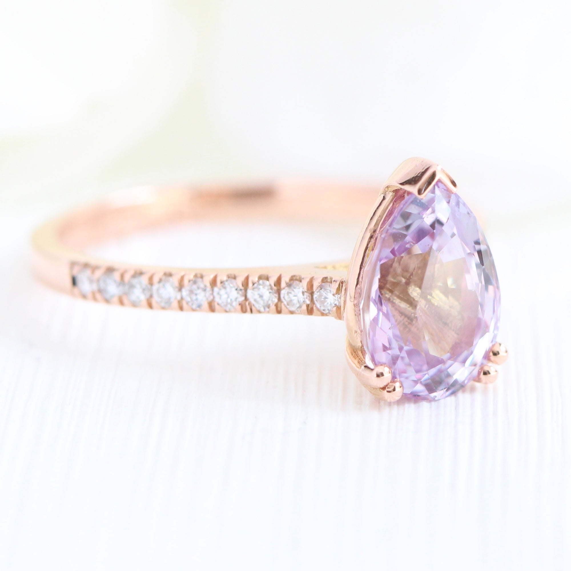 Lavender sapphire ring rose gold pear solitaire engagement ring la more design jewelry