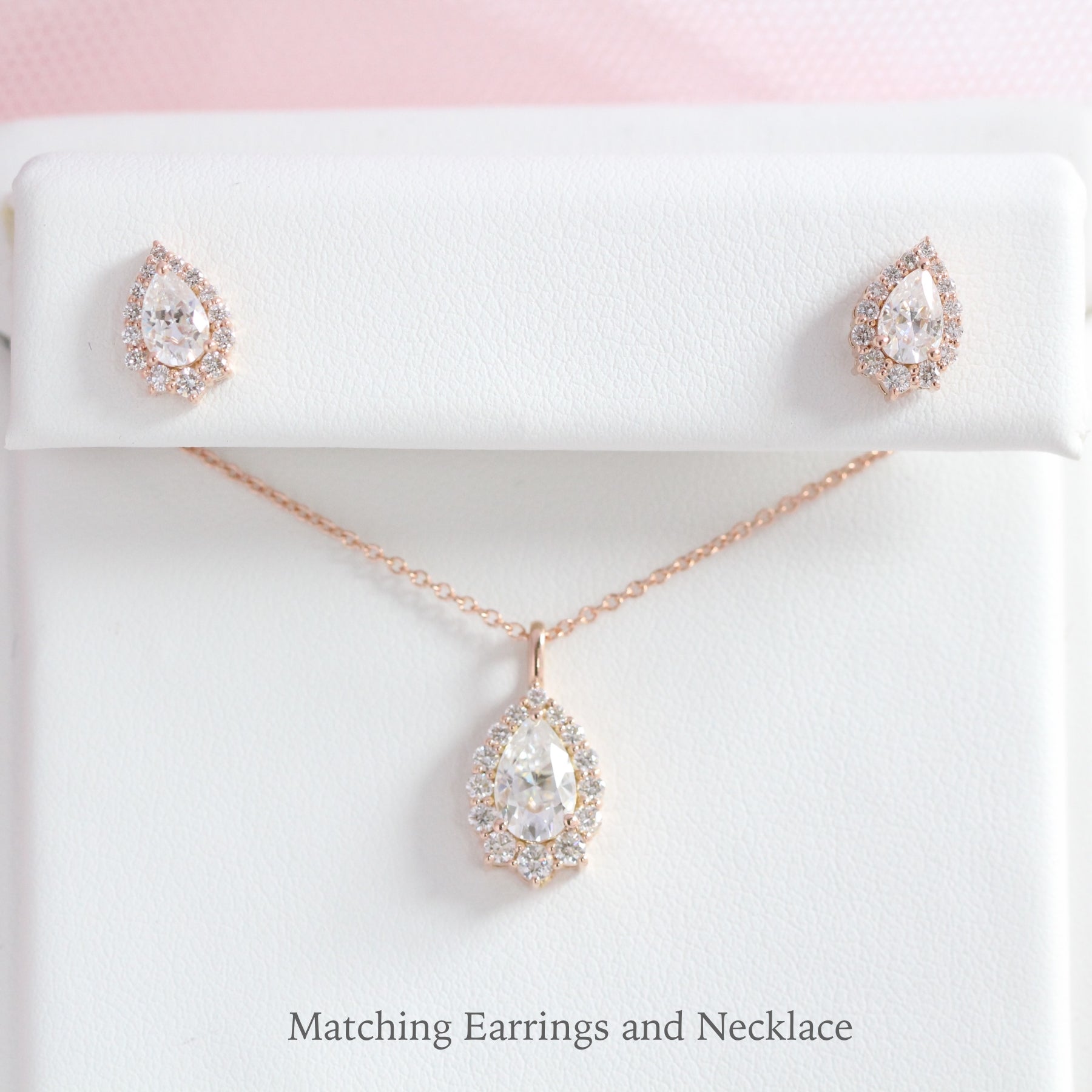 Matching Diamond Earrings and Necklace Rose Gold Wedding Jewelry Set La More Design Jewelry