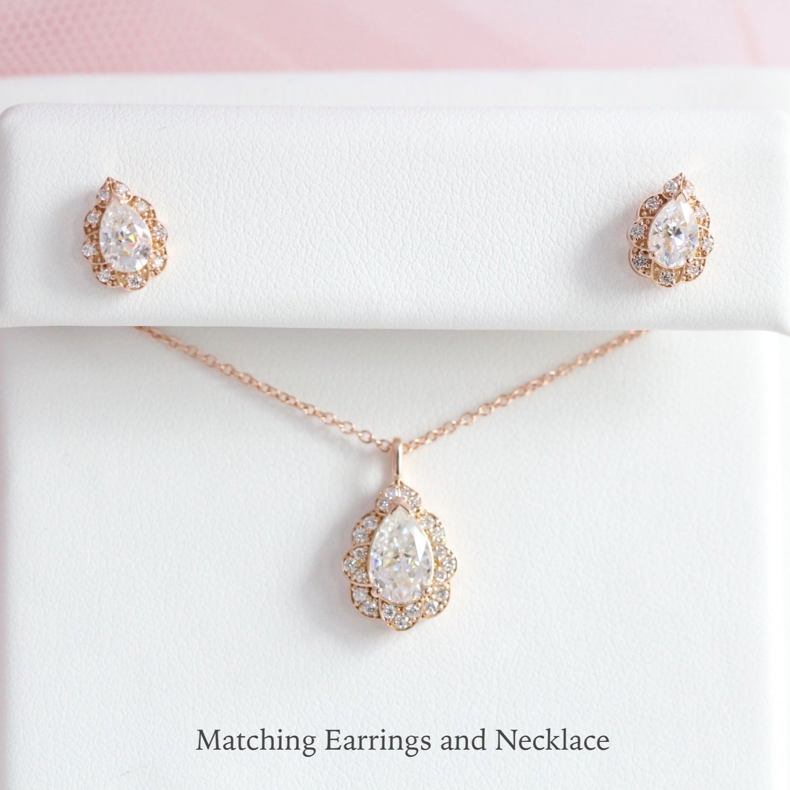 Matching Diamond Earrings and Necklace Rose Gold Wedding Jewelry Set La More Design JEWELRY