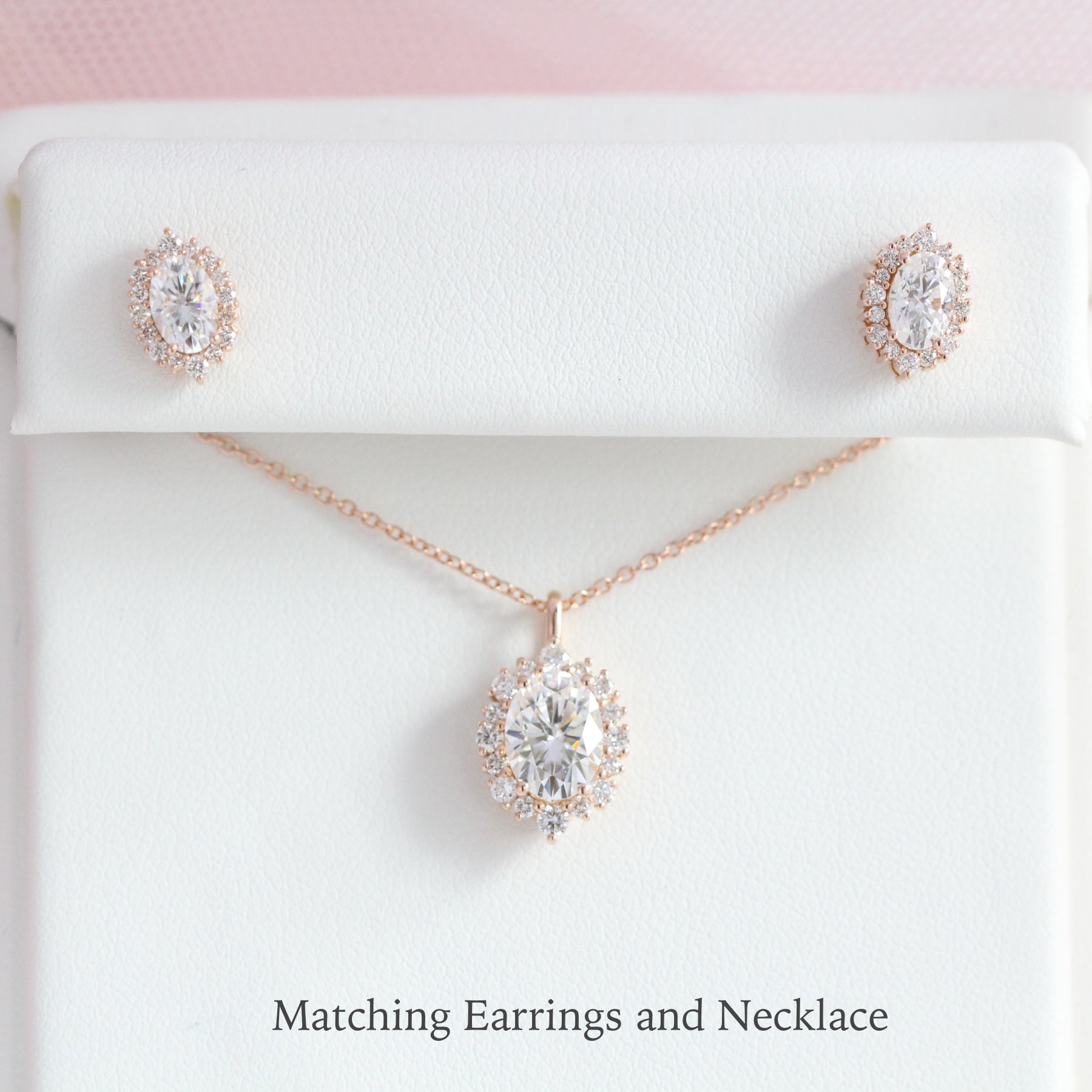Matching Diamond Earrings and Necklace Rose Gold Wedding Jewelry Set La More Design JEWELRY