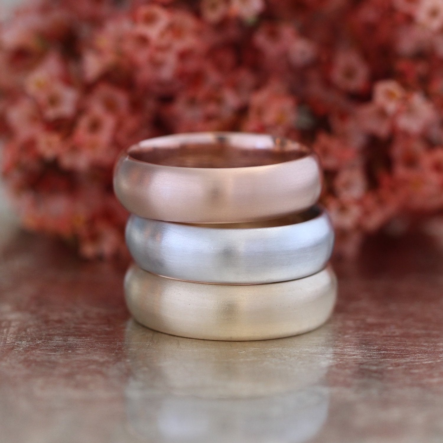 Mens Wedding Band 6mm Domed Matte Ring Solid 14k White Gold His Comfort Fit Wedding Ring by la more design