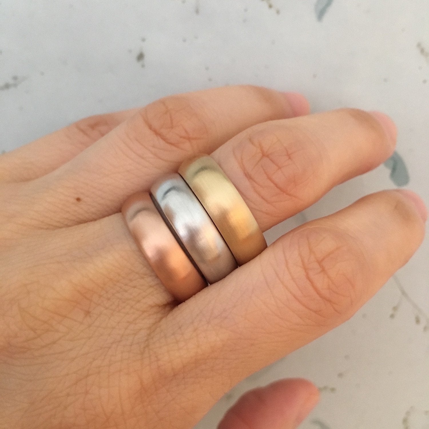 Mens Wedding Band 6mm Domed Matte Ring Solid 14k White Gold His Comfort Fit Wedding Ring by la more design