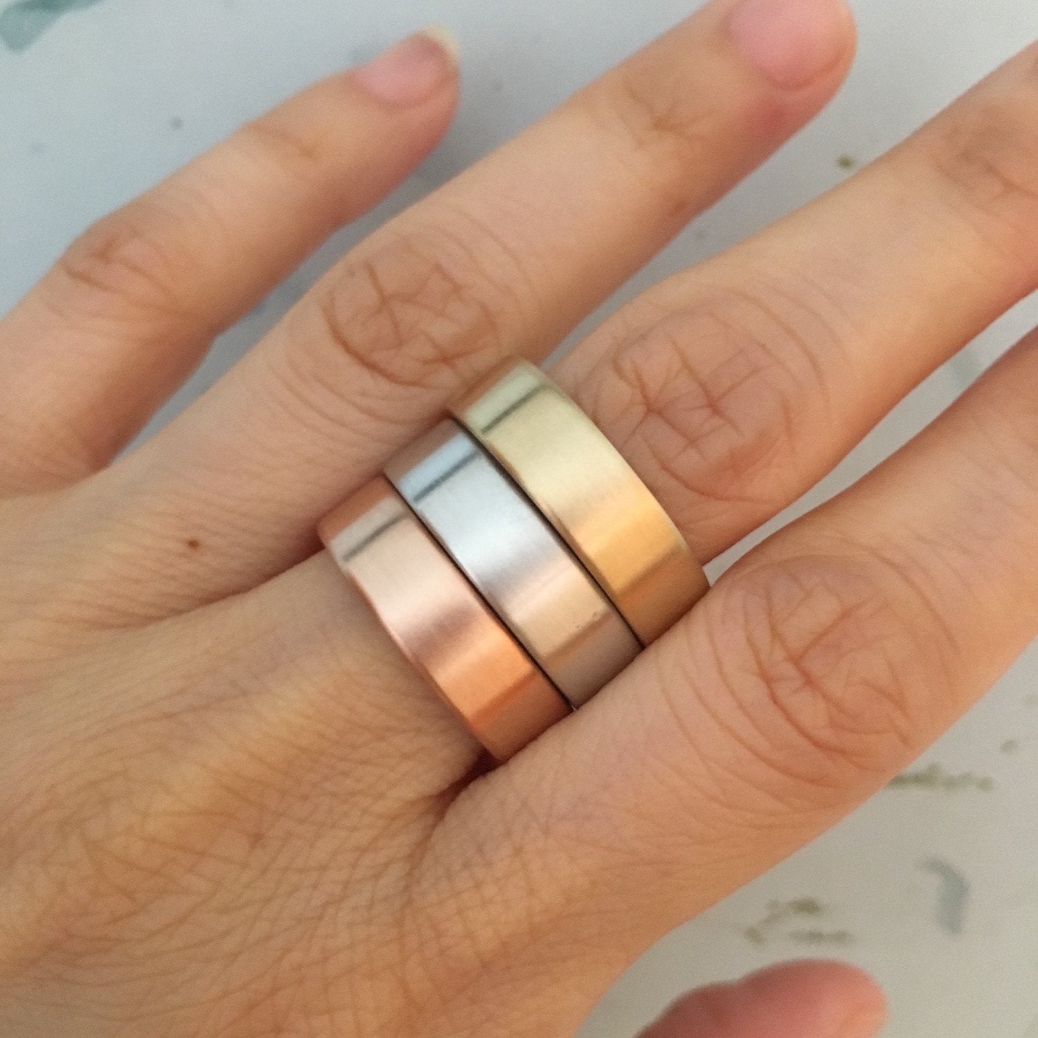 Mens Wedding Band 6mm Flat Matte Ring Solid 14k Rose Gold His Comfort Fit Wedding Ring by la more design