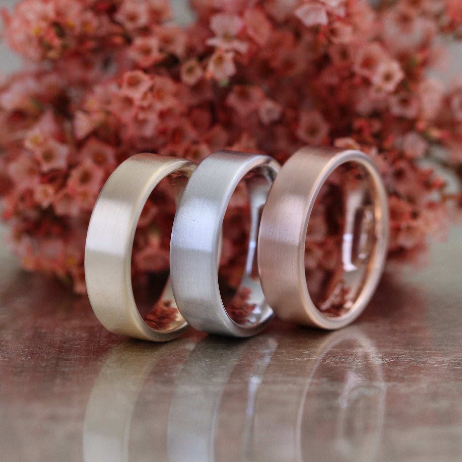 Mens Wedding Band 6mm Flat Matte Ring Solid 14k White Gold His Comfort Fit Wedding Ring by la more design